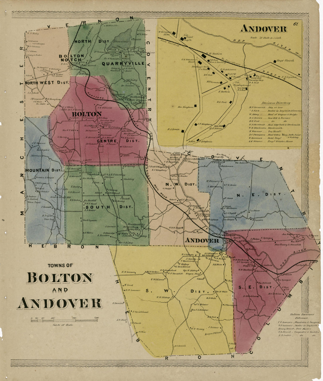Towns of Bolton and Andover from Atlas of Hartford and Tolland Counties : With a Map of Connecticut, from Actual Surveys 1869 by Relic Map Company