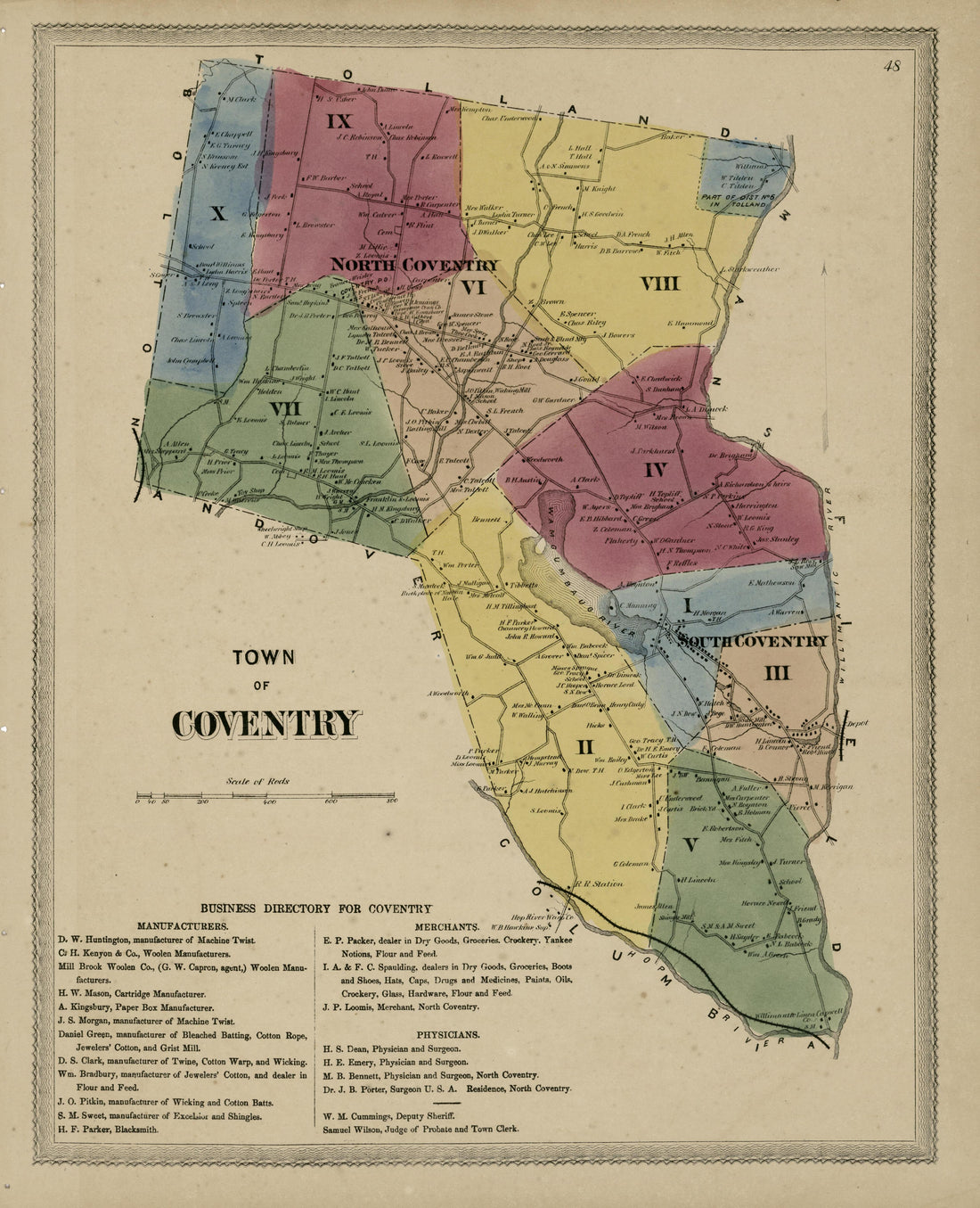Town of Coventry from Atlas of Hartford and Tolland Counties : With a Map of Connecticut, from Actual Surveys 1869 by Relic Map Company