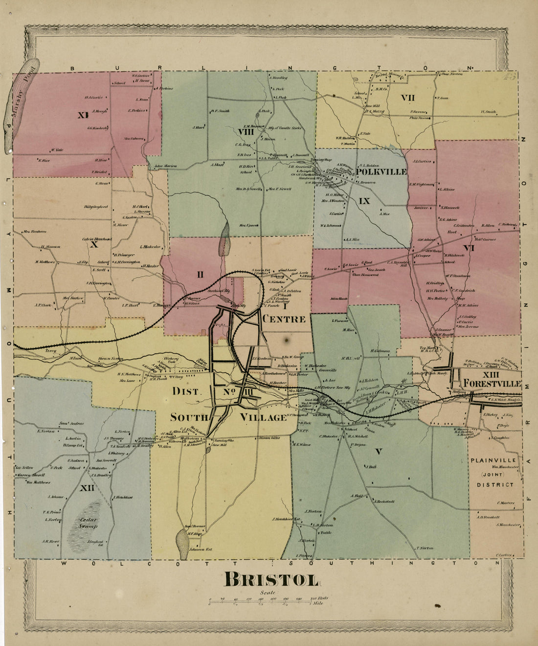 Bristol from Atlas of Hartford and Tolland Counties : With a Map of Connecticut, from Actual Surveys 1869 by Relic Map Company