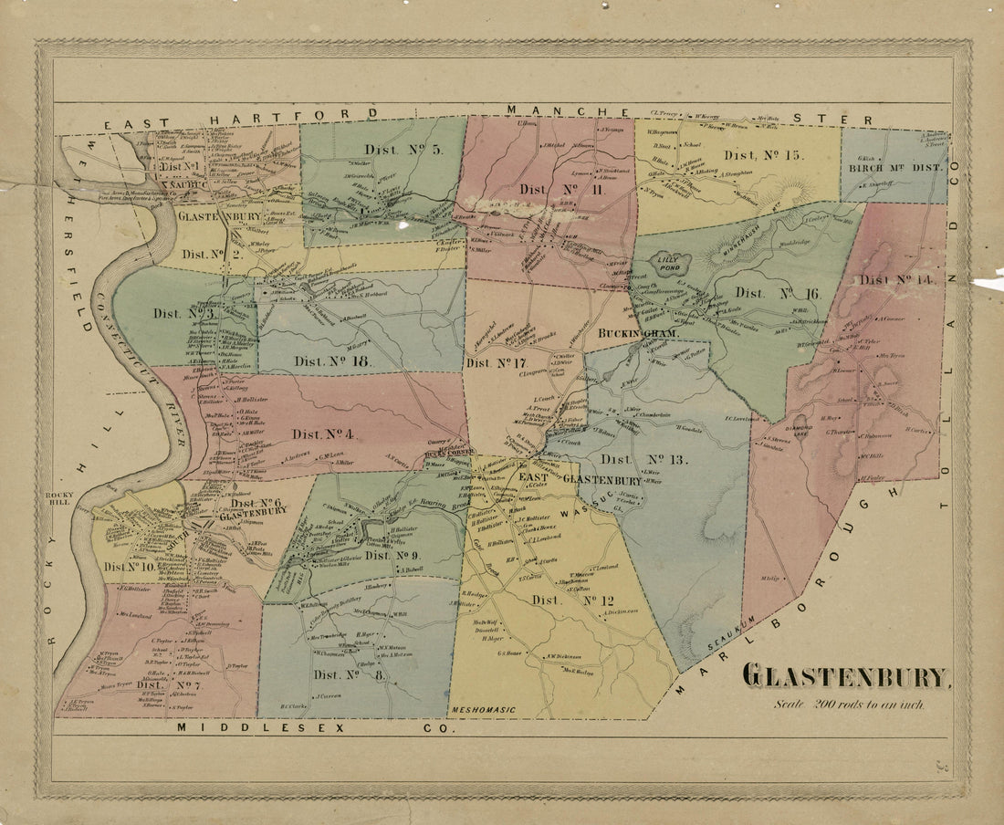 This old map of Connecticut, Hartford County, Tolland County,  was created by Baker &amp; Tilden|Case, Lockwood &amp; Brainard Co|Kellogg &amp; Bulkeley in 1869
