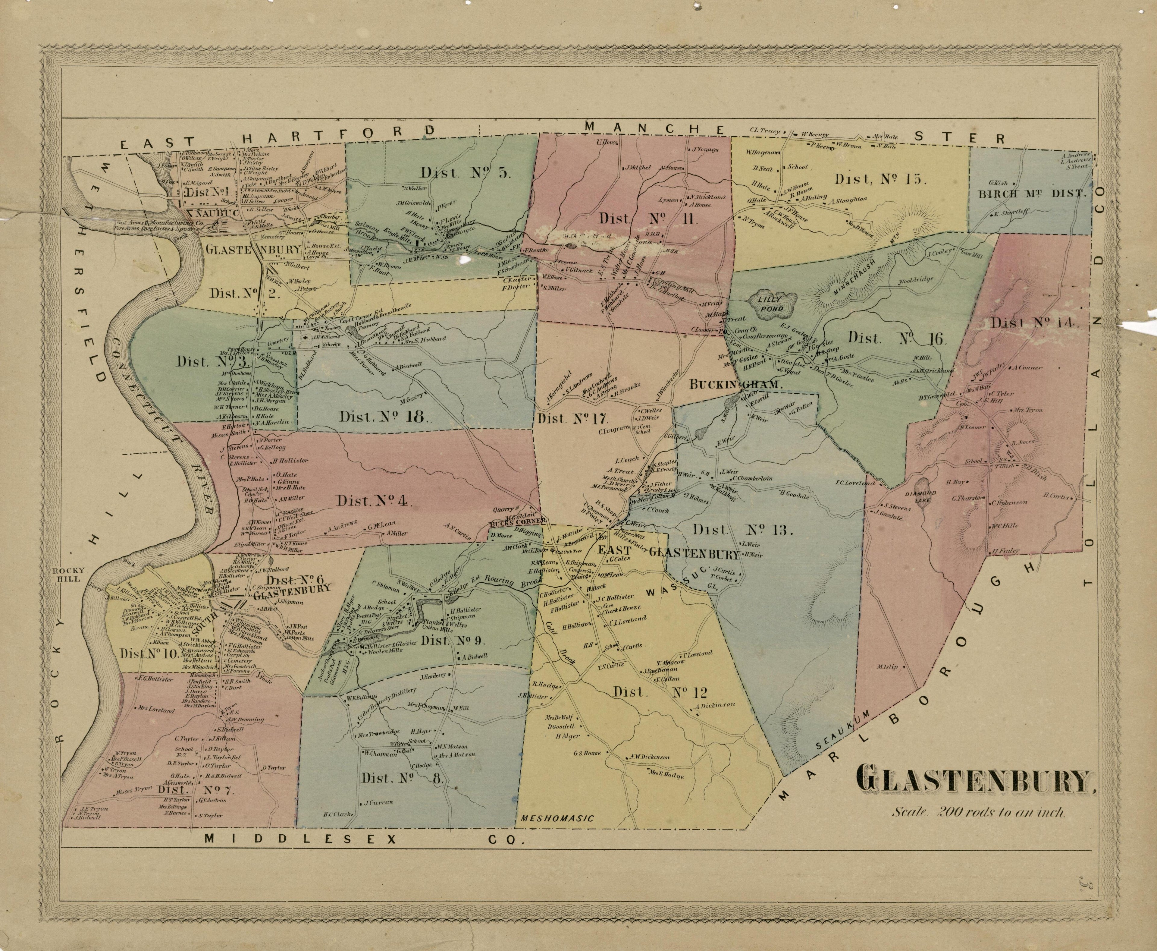 This old map of Connecticut, Hartford County, Tolland County,  was created by Baker &amp; Tilden|Case, Lockwood &amp; Brainard Co|Kellogg &amp; Bulkeley in 1869