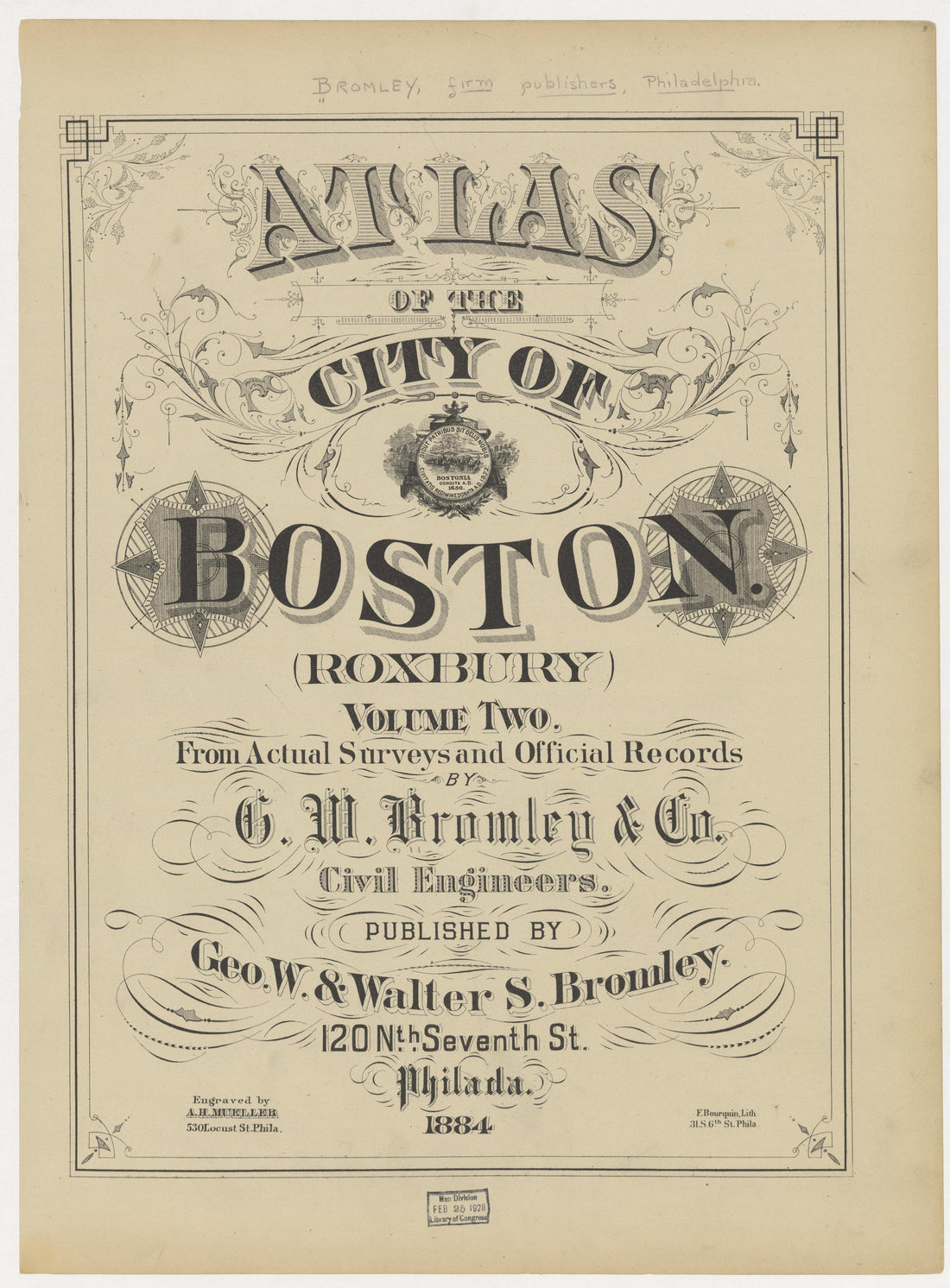 This old map of Boston, Brighton, Charlestown, Dorchester, Massachusetts, Roxbury, , West Roxbury was created by G.W. Bromley &amp; Co in 1883