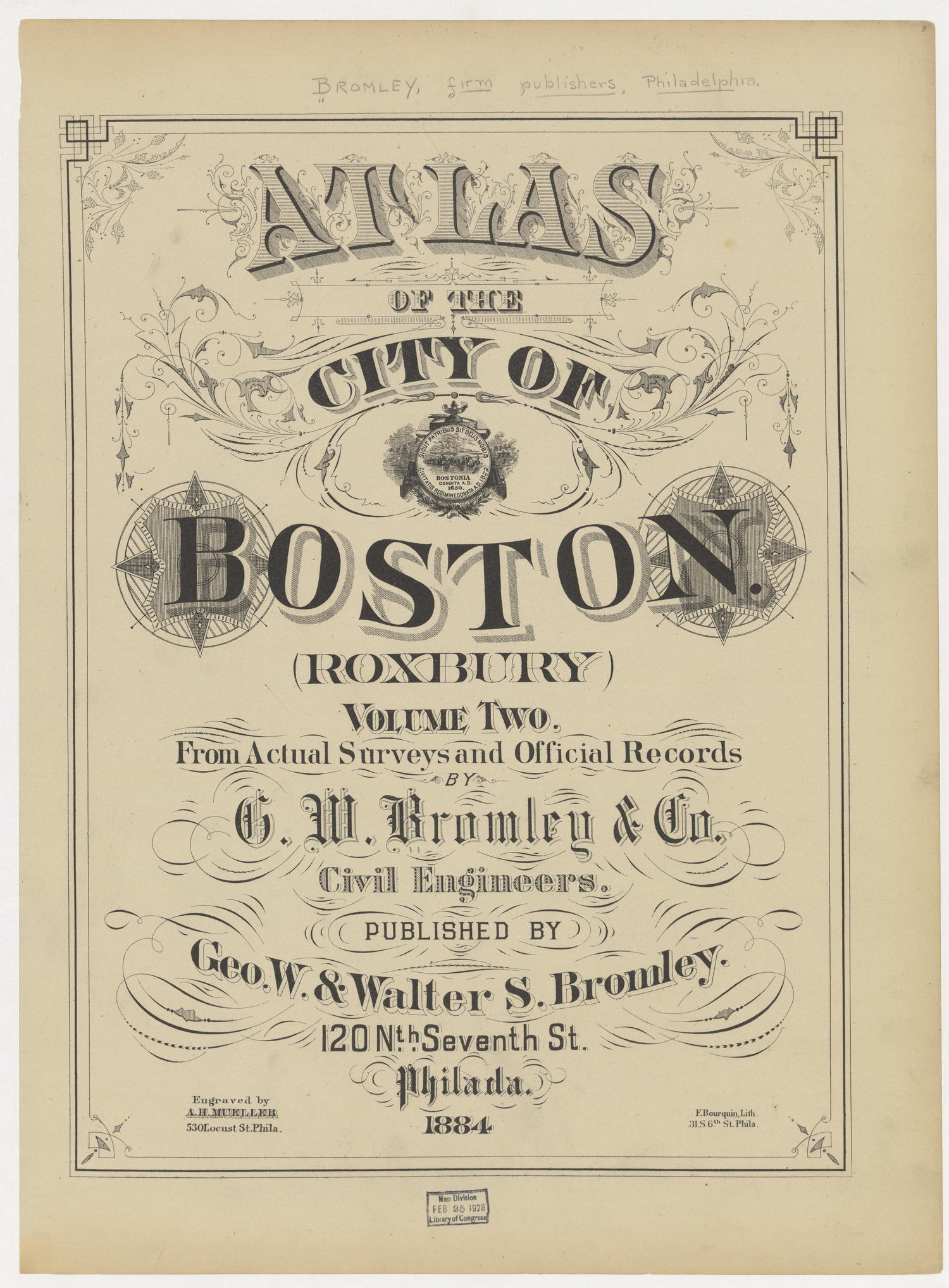 This old map of Boston, Brighton, Charlestown, Dorchester, Massachusetts, Roxbury, , West Roxbury was created by G.W. Bromley &amp; Co in 1883