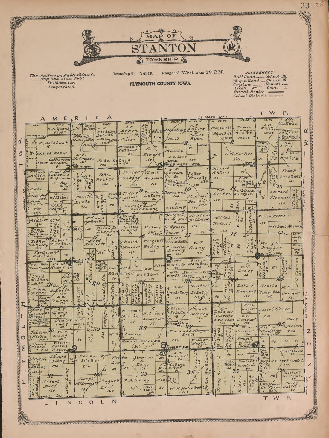 Stanton Township from Atlas of Plymouth County, Iowa : Containing Maps of Townships of the County, Maps of State, United States and World : Farmers Directory 1921 by Relic Map Company