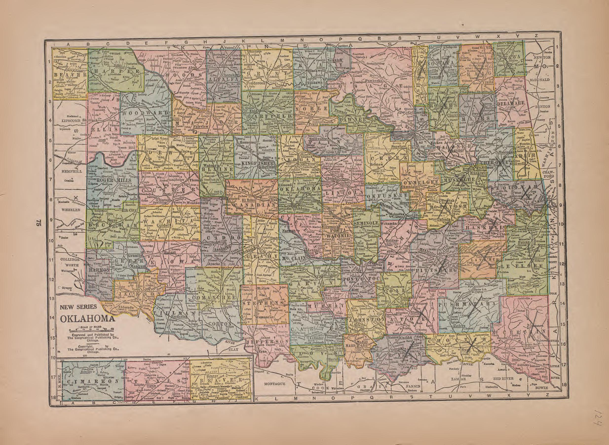 Oklahoma from Atlas of Plymouth County, Iowa : Containing Maps of Townships of the County, Maps of State, United States and World : Farmers Directory 1921 by Relic Map Company
