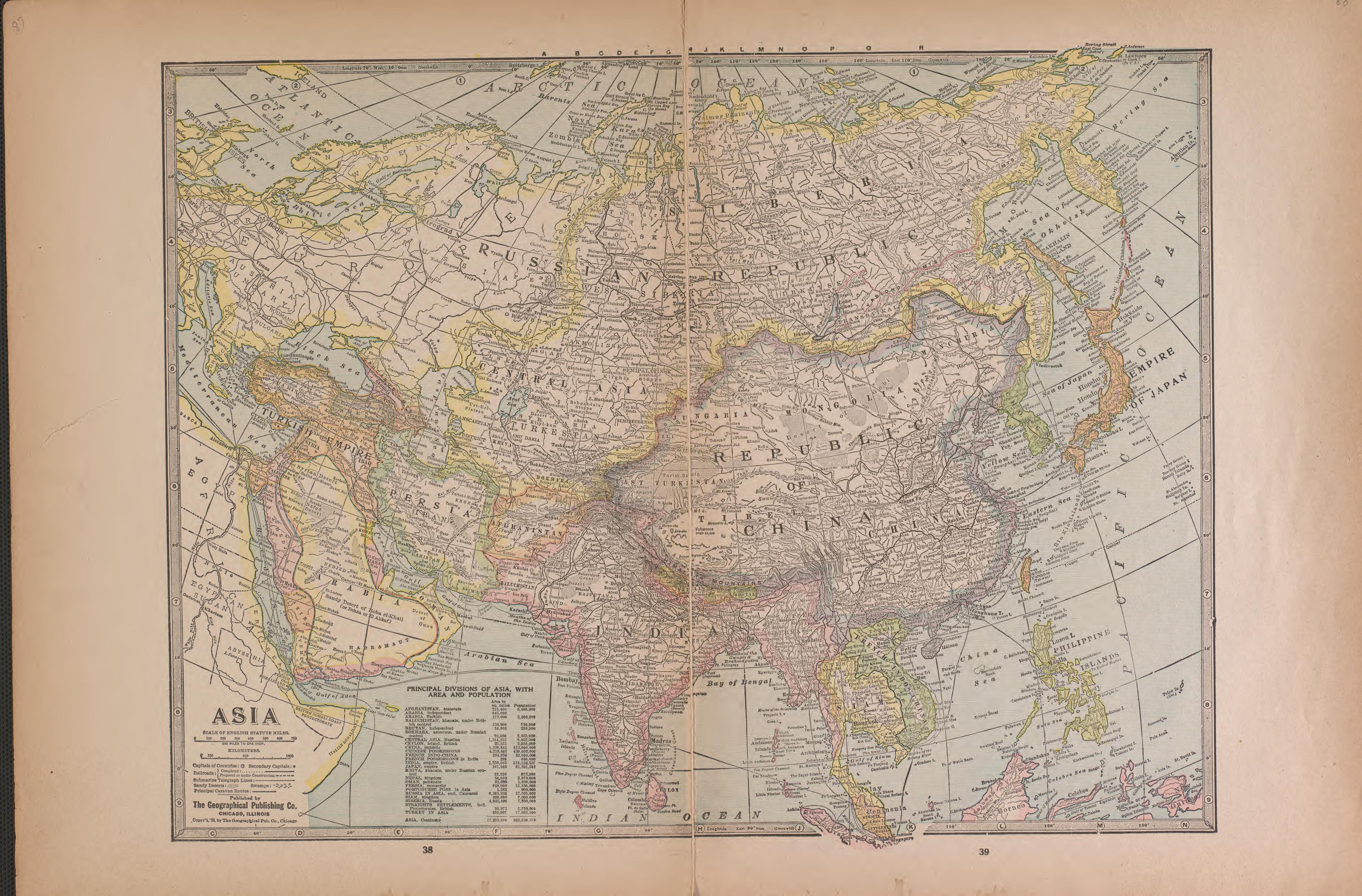 Asia from Atlas of Plymouth County, Iowa : Containing Maps of Townships of the County, Maps of State, United States and World : Farmers Directory 1921 by Relic Map Company
