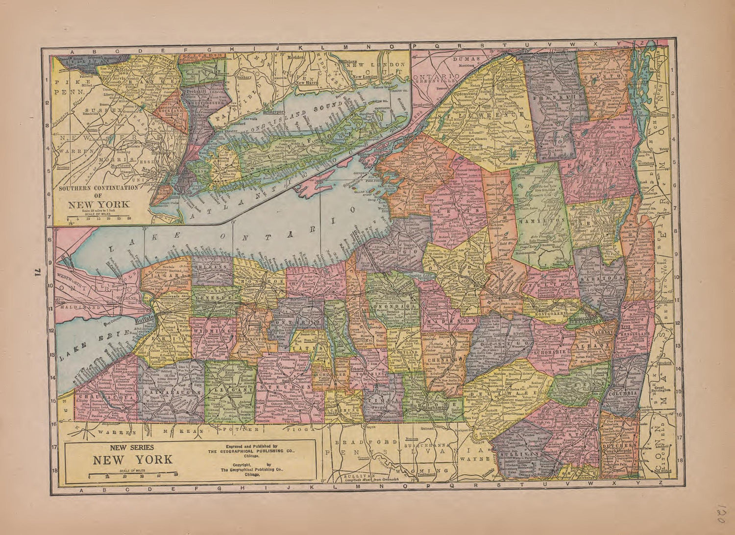 New York from Atlas of Plymouth County, Iowa : Containing Maps of Townships of the County, Maps of State, United States and World : Farmers Directory 1921 by Relic Map Company