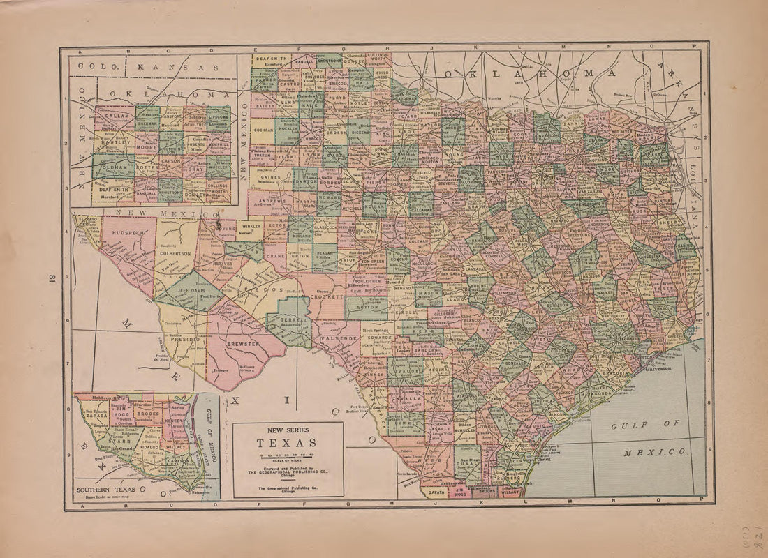 Texas from Atlas of Plymouth County, Iowa : Containing Maps of Townships of the County, Maps of State, United States and World : Farmers Directory 1921 by Relic Map Company