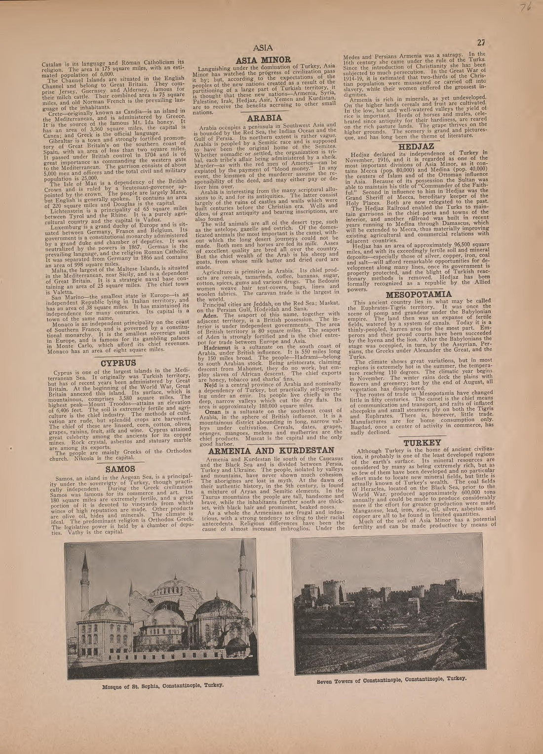 Text On Asia Minor from Atlas of Plymouth County, Iowa : Containing Maps of Townships of the County, Maps of State, United States and World : Farmers Directory 1921 by Relic Map Company