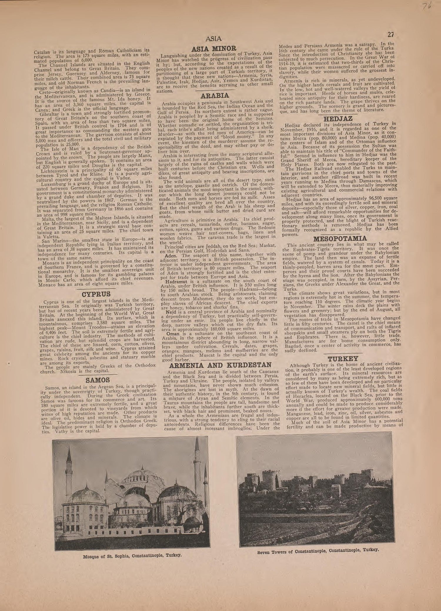 Text On Asia Minor from Atlas of Plymouth County, Iowa : Containing Maps of Townships of the County, Maps of State, United States and World : Farmers Directory 1921 by Relic Map Company