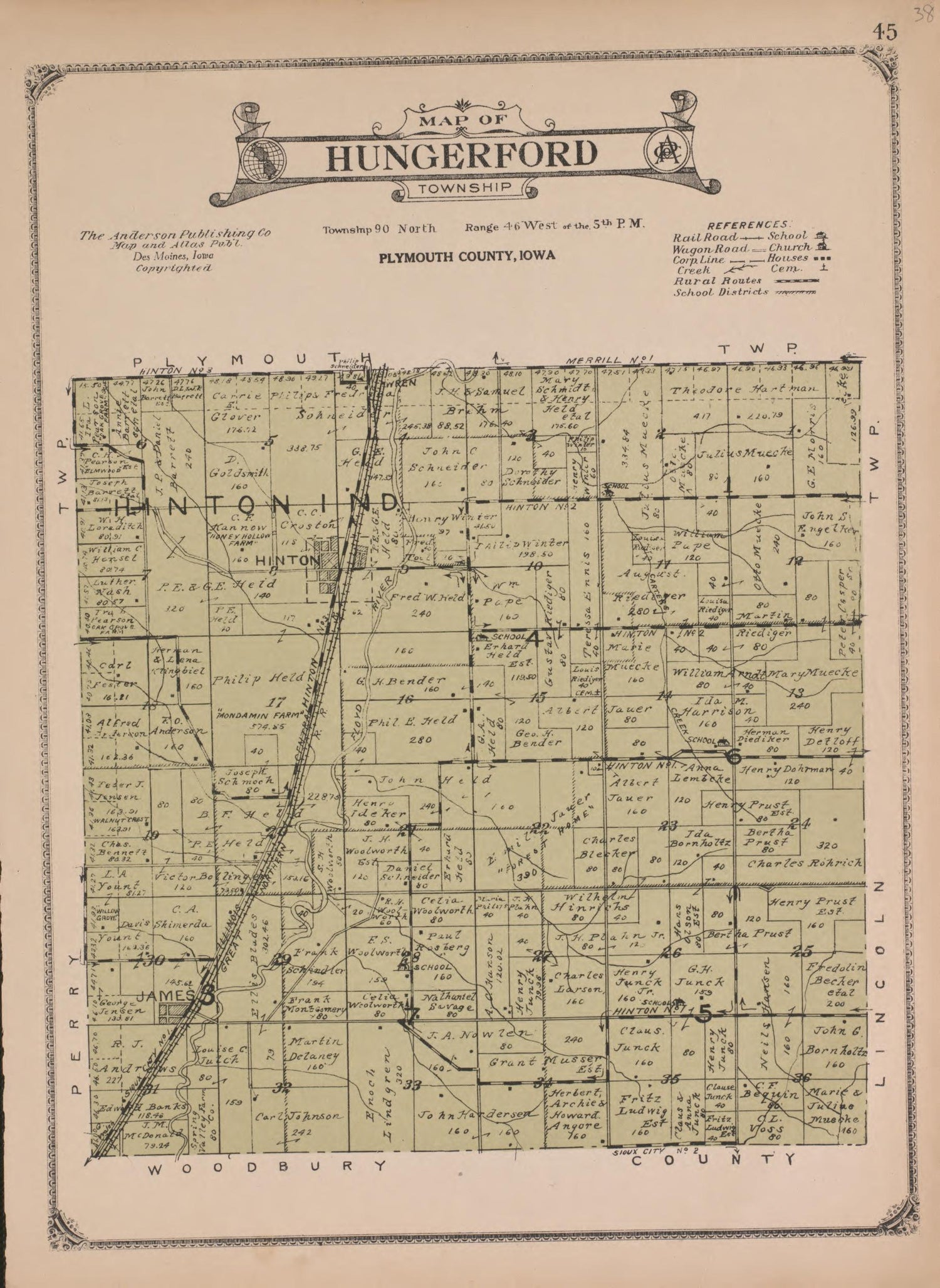 Hungerford Township from Atlas of Plymouth County, Iowa : Containing Maps of Townships of the County, Maps of State, United States and World : Farmers Directory 1921 by Relic Map Company