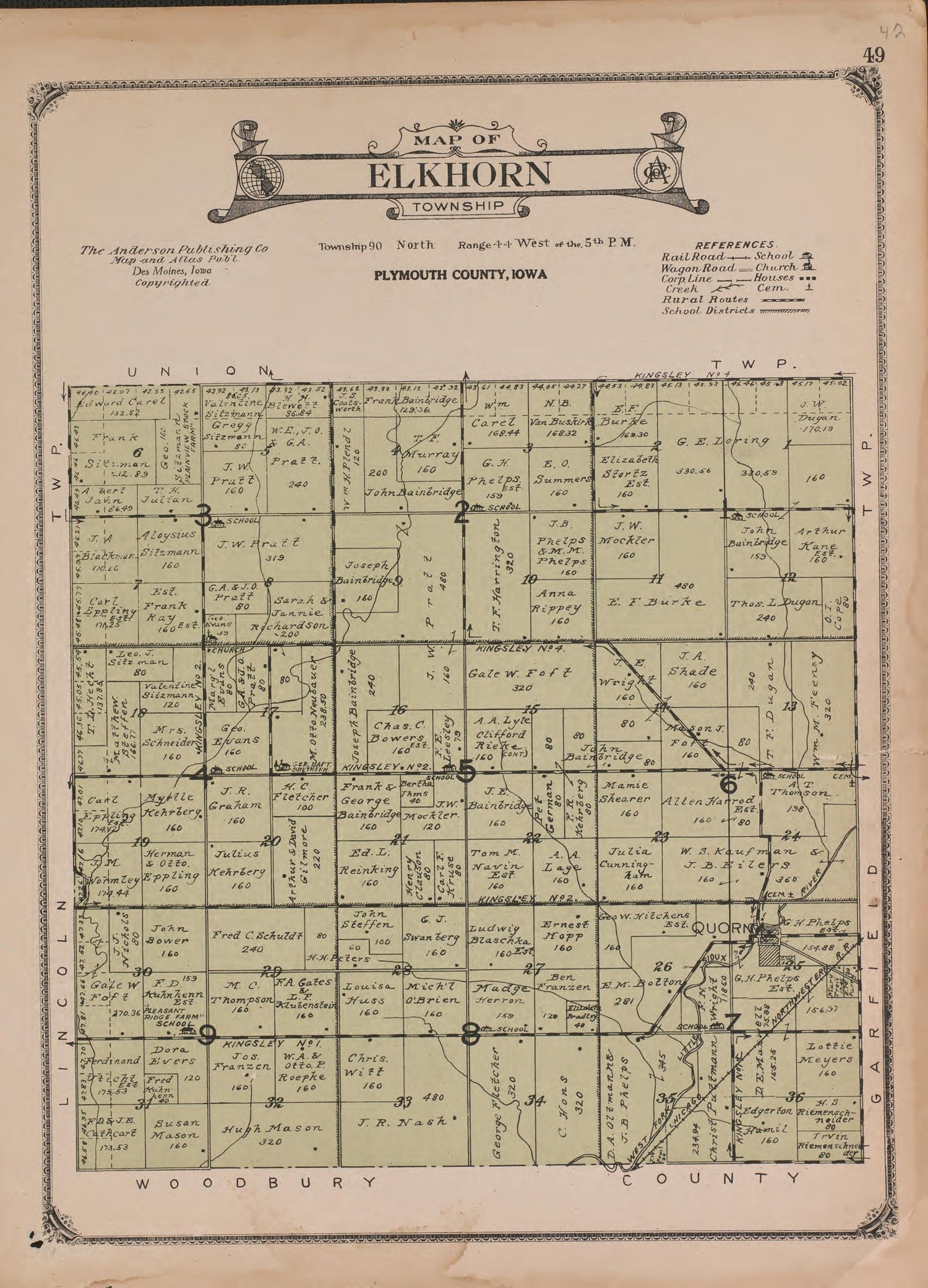 Elkhorn Township from Atlas of Plymouth County, Iowa : Containing Maps of Townships of the County, Maps of State, United States and World : Farmers Directory 1921 by Relic Map Company