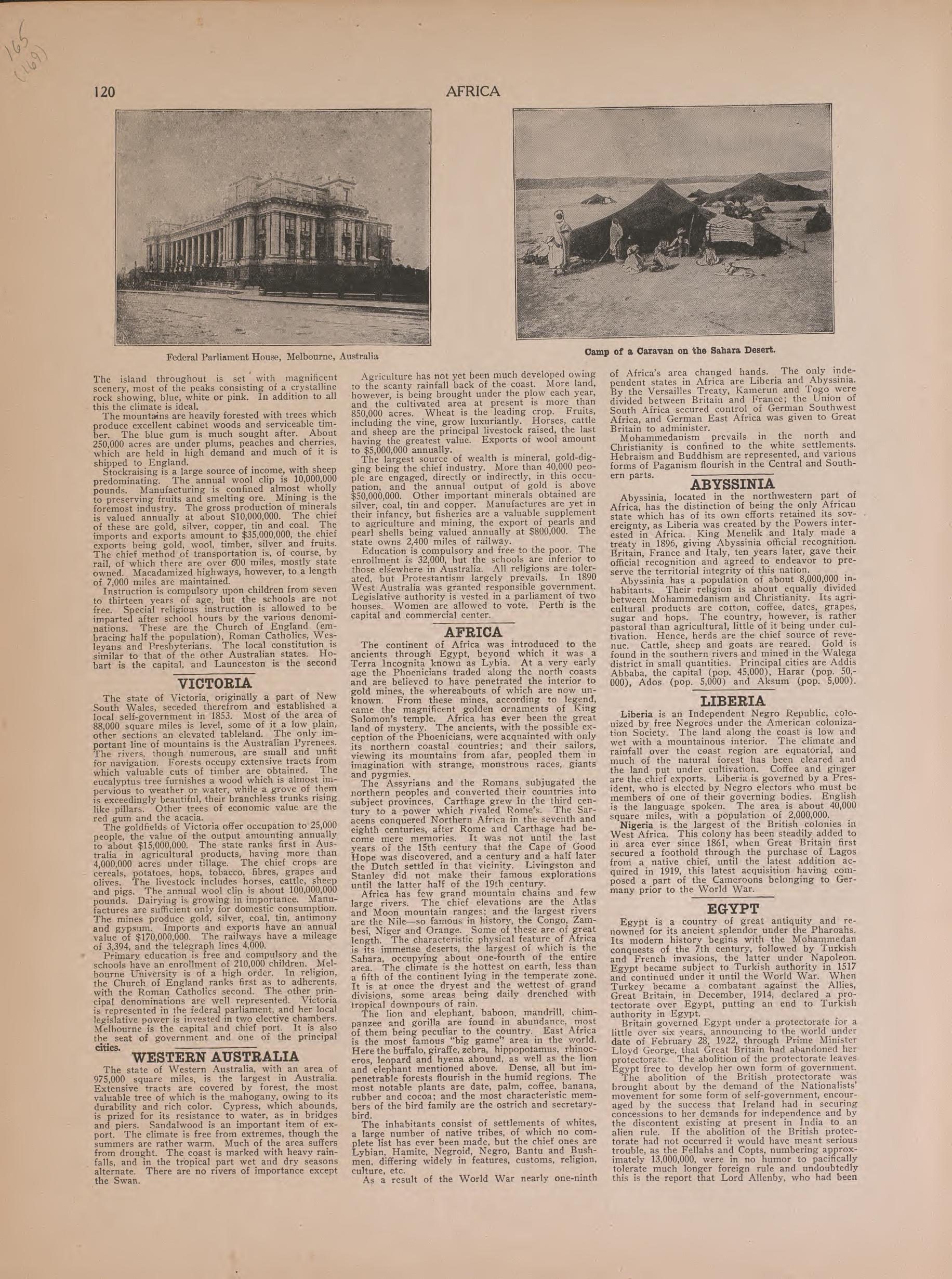 Text On Africa from Atlas of Plymouth County, Iowa : Containing Maps of Townships of the County, Maps of State, United States and World : Farmers Directory 1921 by Relic Map Company
