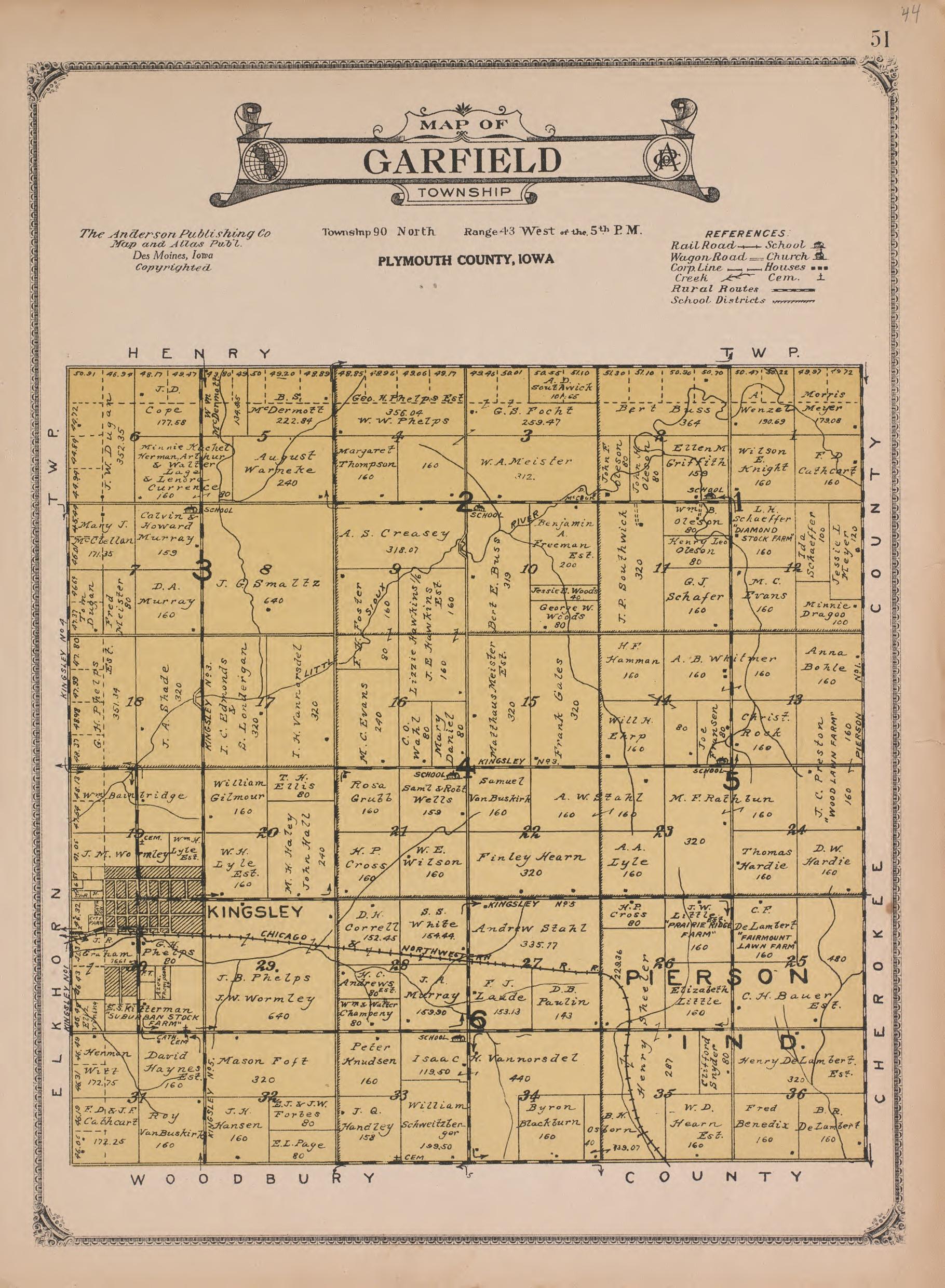 Garfield Township from Atlas of Plymouth County, Iowa : Containing Maps of Townships of the County, Maps of State, United States and World : Farmers Directory 1921 by Relic Map Company
