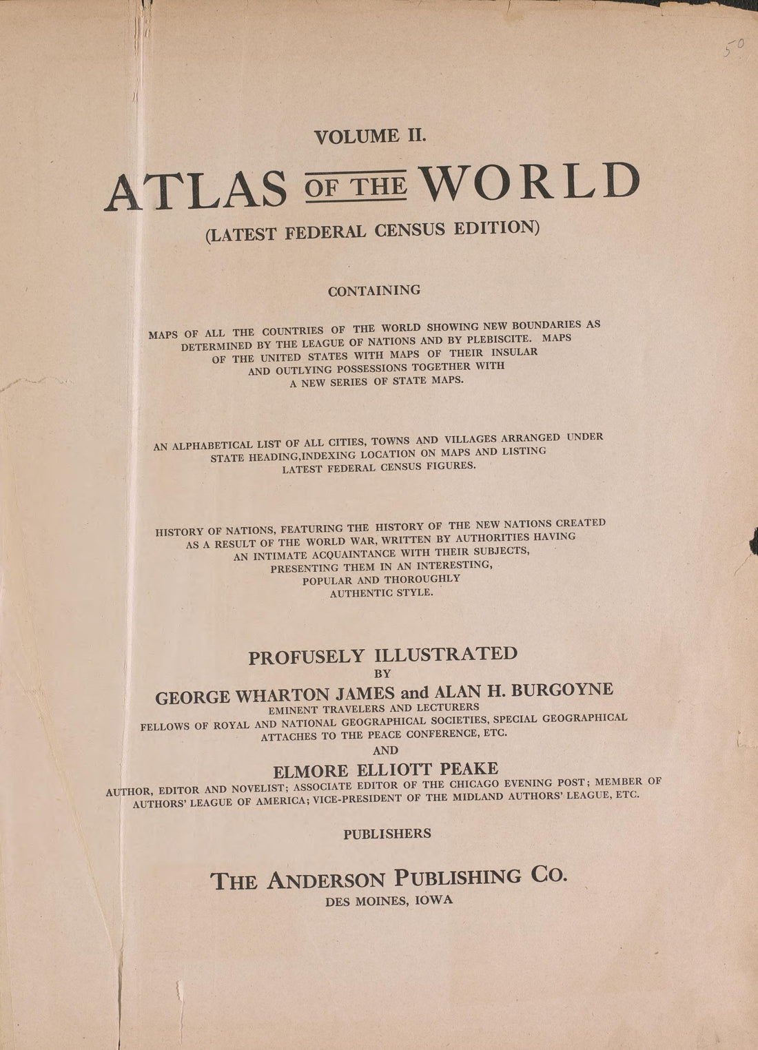 Atlas of the World Title Sheet, Volume 2 from Atlas of Plymouth County, Iowa : Containing Maps of Townships of the County, Maps of State, United States and World : Farmers Directory 1921 by Relic Map Company