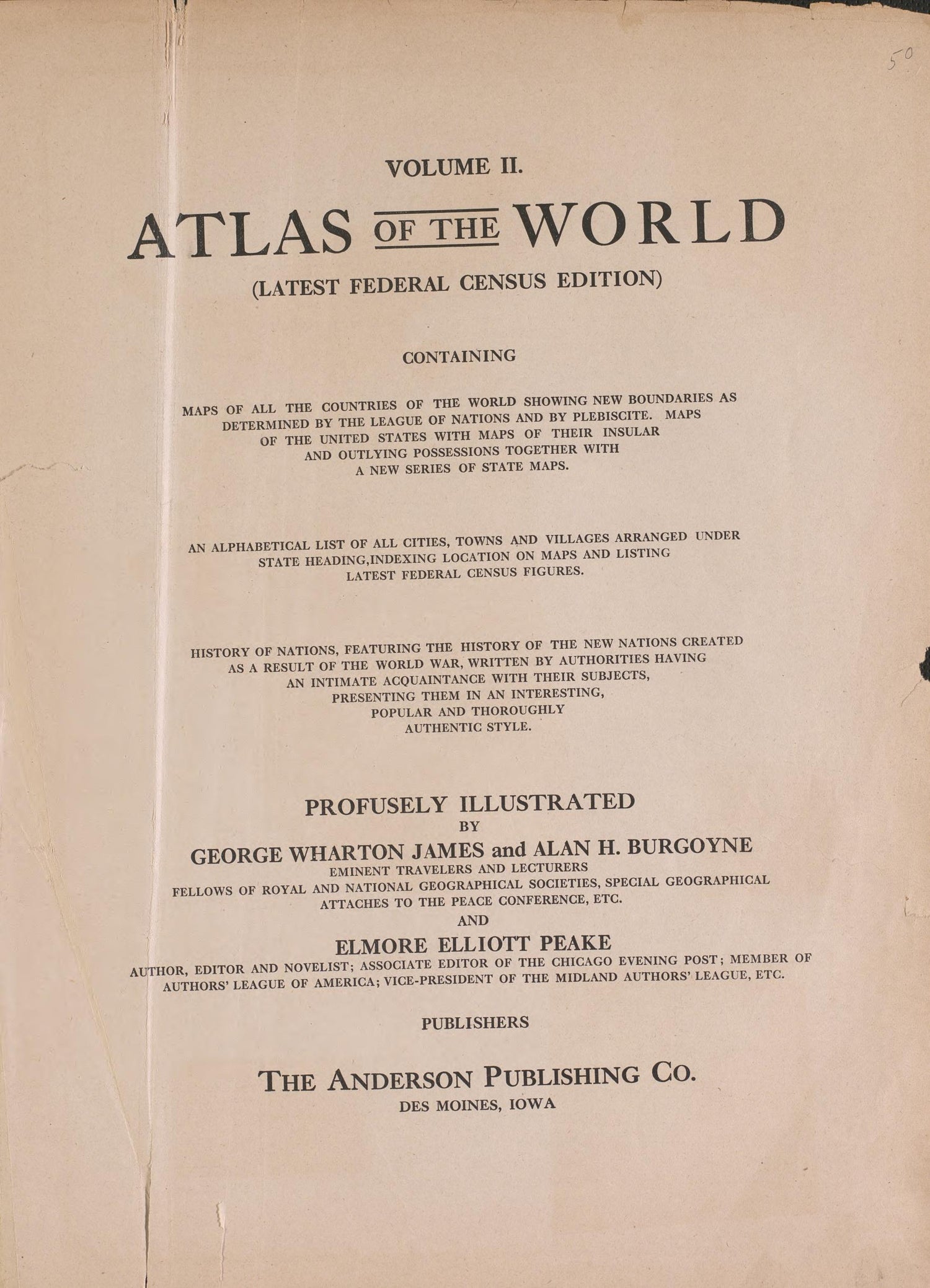Atlas of the World Title Sheet, Volume 2 from Atlas of Plymouth County, Iowa : Containing Maps of Townships of the County, Maps of State, United States and World : Farmers Directory 1921 by Relic Map Company