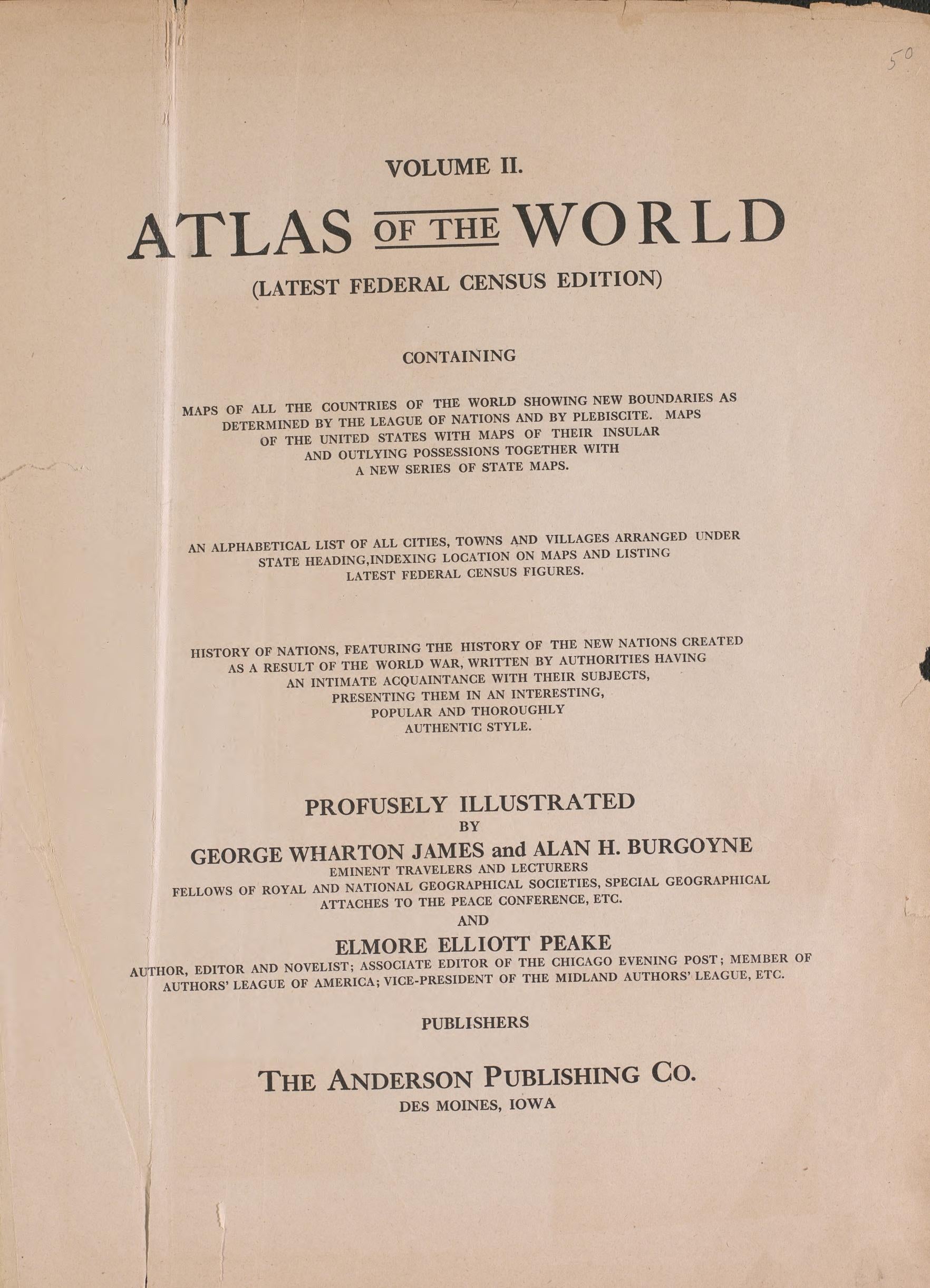 Atlas of the World Title Sheet, Volume 2 from Atlas of Plymouth County, Iowa : Containing Maps of Townships of the County, Maps of State, United States and World : Farmers Directory 1921 by Relic Map Company