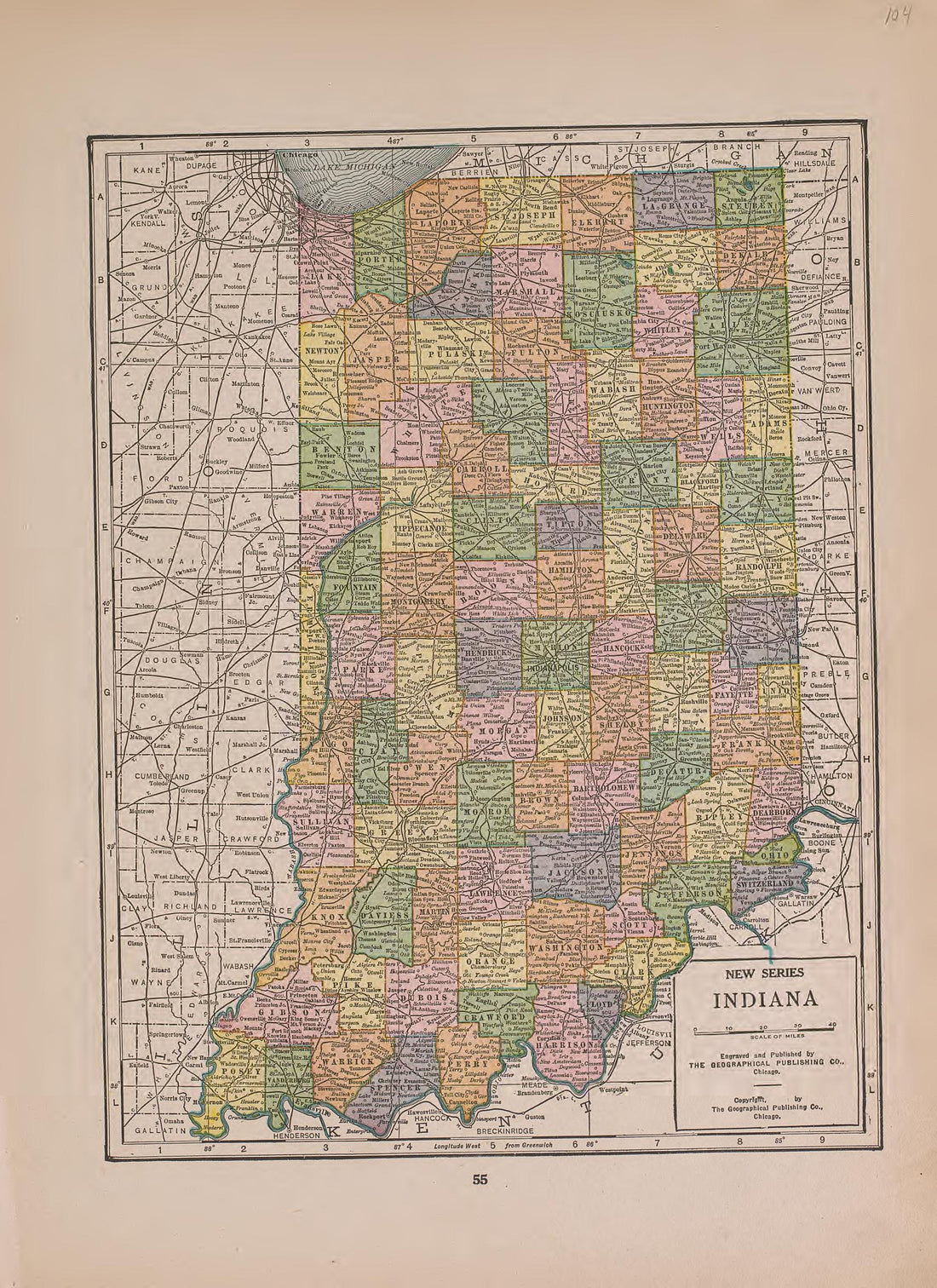 Indiana from Atlas of Plymouth County, Iowa : Containing Maps of Townships of the County, Maps of State, United States and World : Farmers Directory 1921 by Relic Map Company