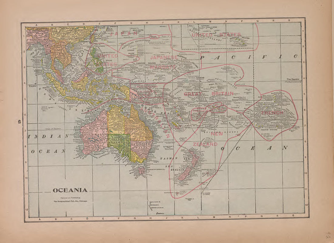 Oceania from Atlas of Plymouth County, Iowa : Containing Maps of Townships of the County, Maps of State, United States and World : Farmers Directory 1921 by Relic Map Company