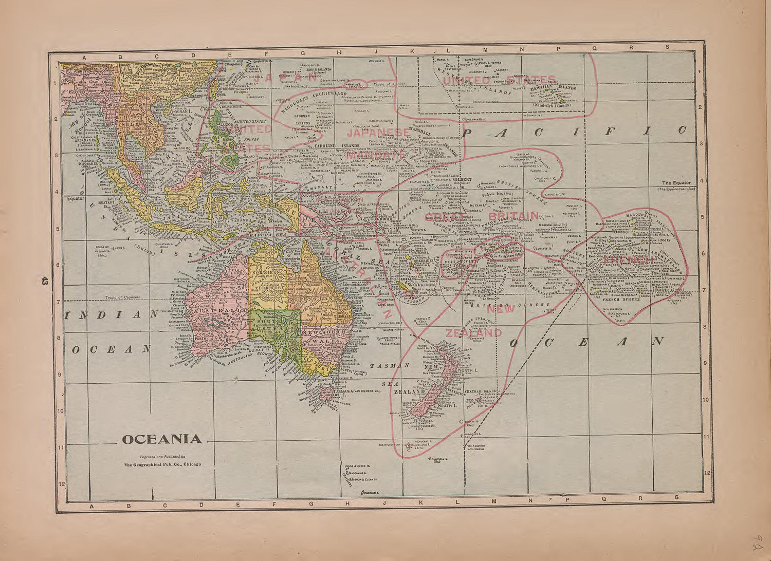 Oceania from Atlas of Plymouth County, Iowa : Containing Maps of Townships of the County, Maps of State, United States and World : Farmers Directory 1921 by Relic Map Company