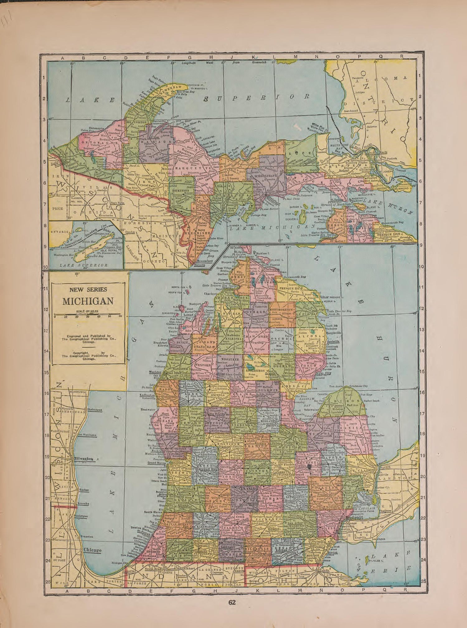 Michigan from Atlas of Plymouth County, Iowa : Containing Maps of Townships of the County, Maps of State, United States and World : Farmers Directory 1921 by Relic Map Company