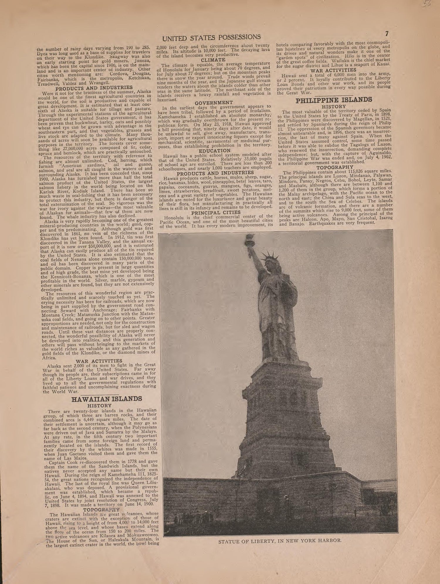 View of Statue of Liberty and Text from Atlas of Plymouth County, Iowa : Containing Maps of Townships of the County, Maps of State, United States and World : Farmers Directory 1921 by Relic Map Company
