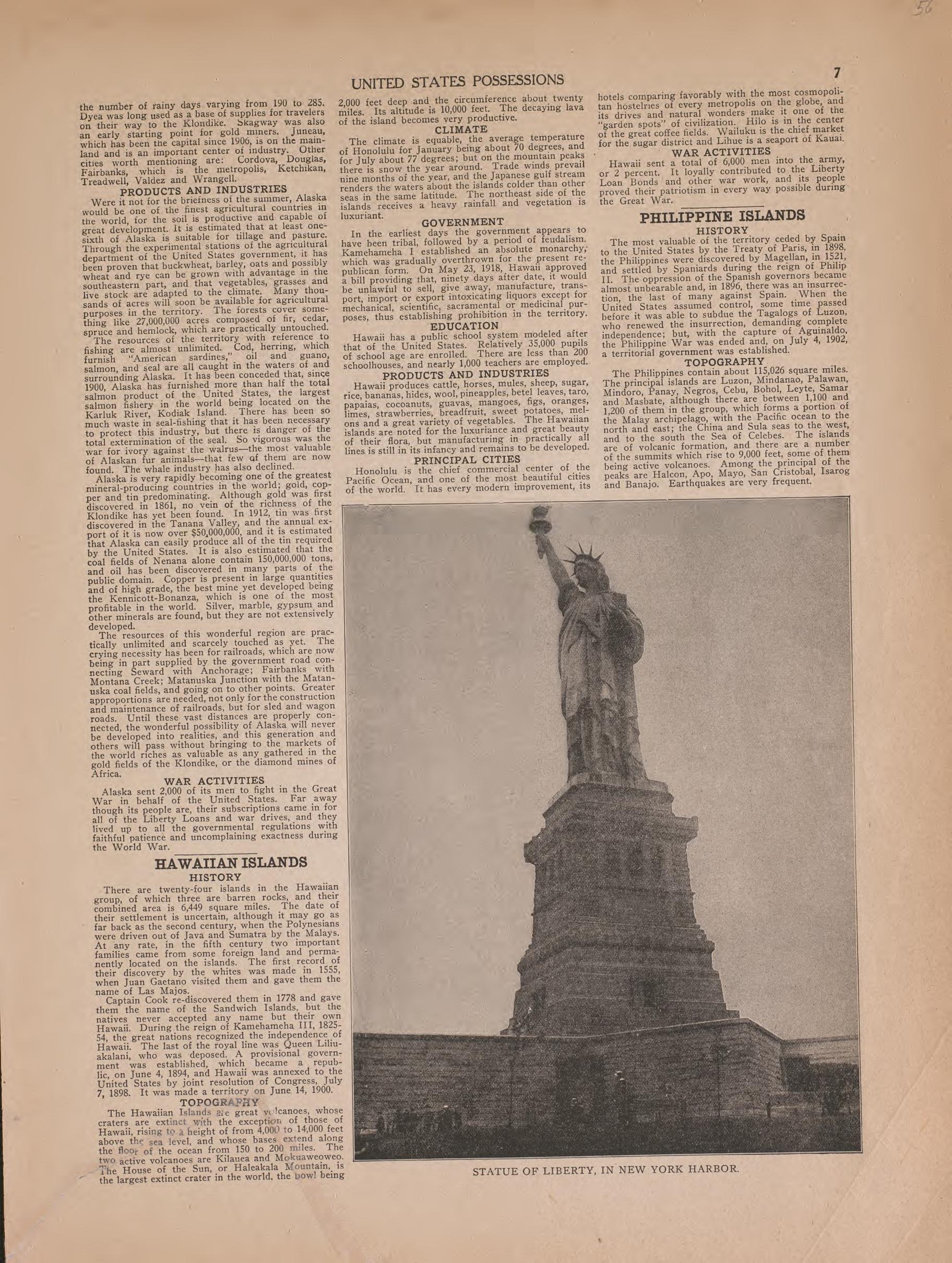 View of Statue of Liberty and Text from Atlas of Plymouth County, Iowa : Containing Maps of Townships of the County, Maps of State, United States and World : Farmers Directory 1921 by Relic Map Company