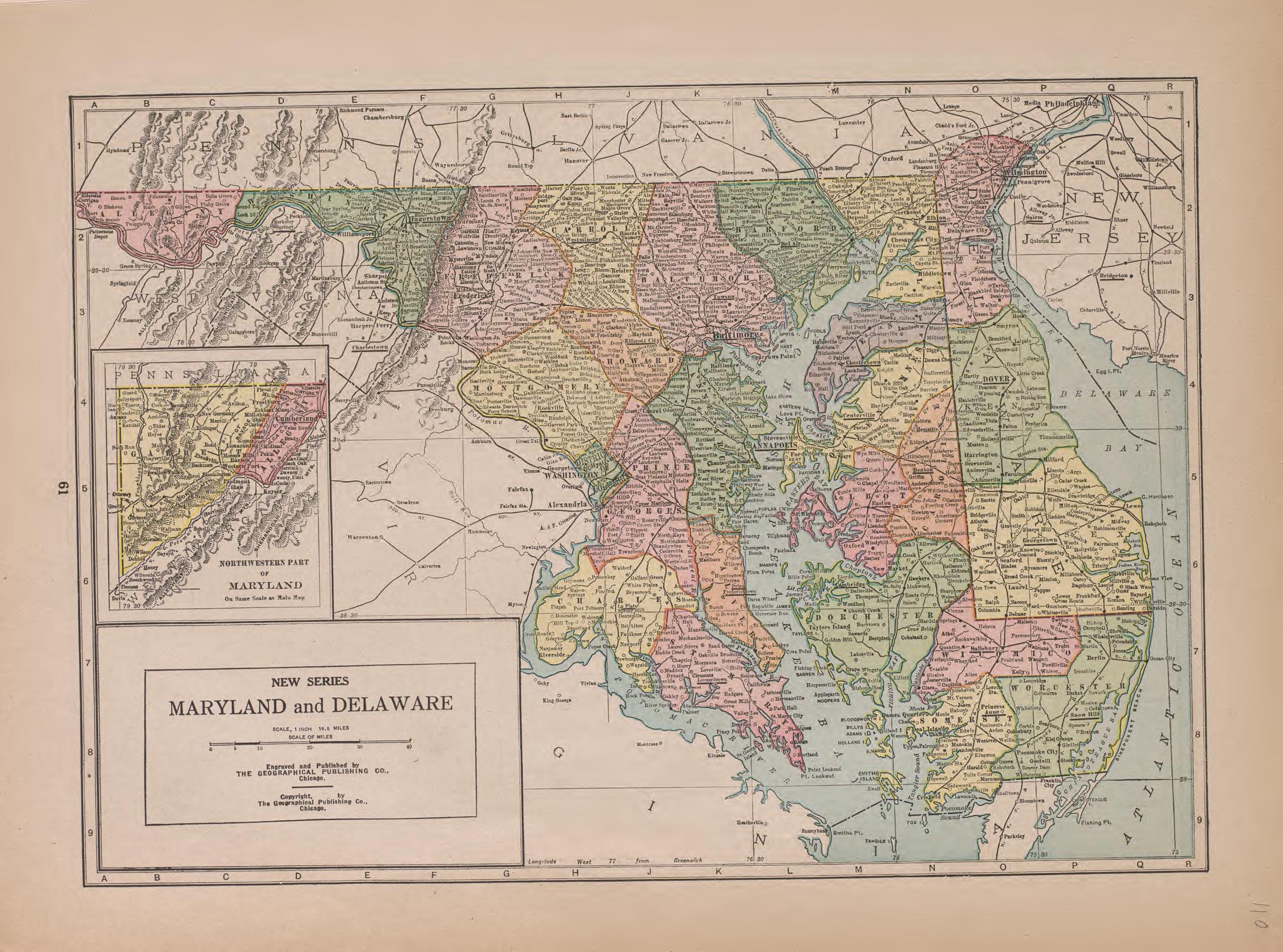 Maryland and Delaware from Atlas of Plymouth County, Iowa : Containing Maps of Townships of the County, Maps of State, United States and World : Farmers Directory 1921 by Relic Map Company
