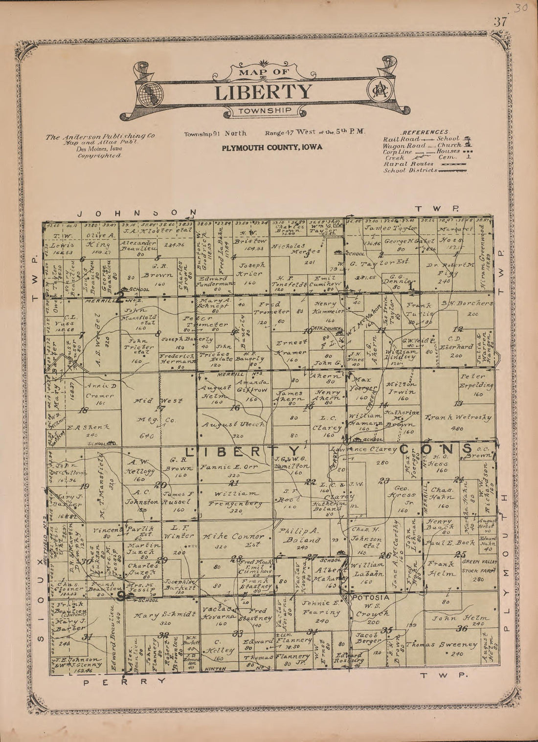 Liberty Township from Atlas of Plymouth County, Iowa : Containing Maps of Townships of the County, Maps of State, United States and World : Farmers Directory 1921 by Relic Map Company