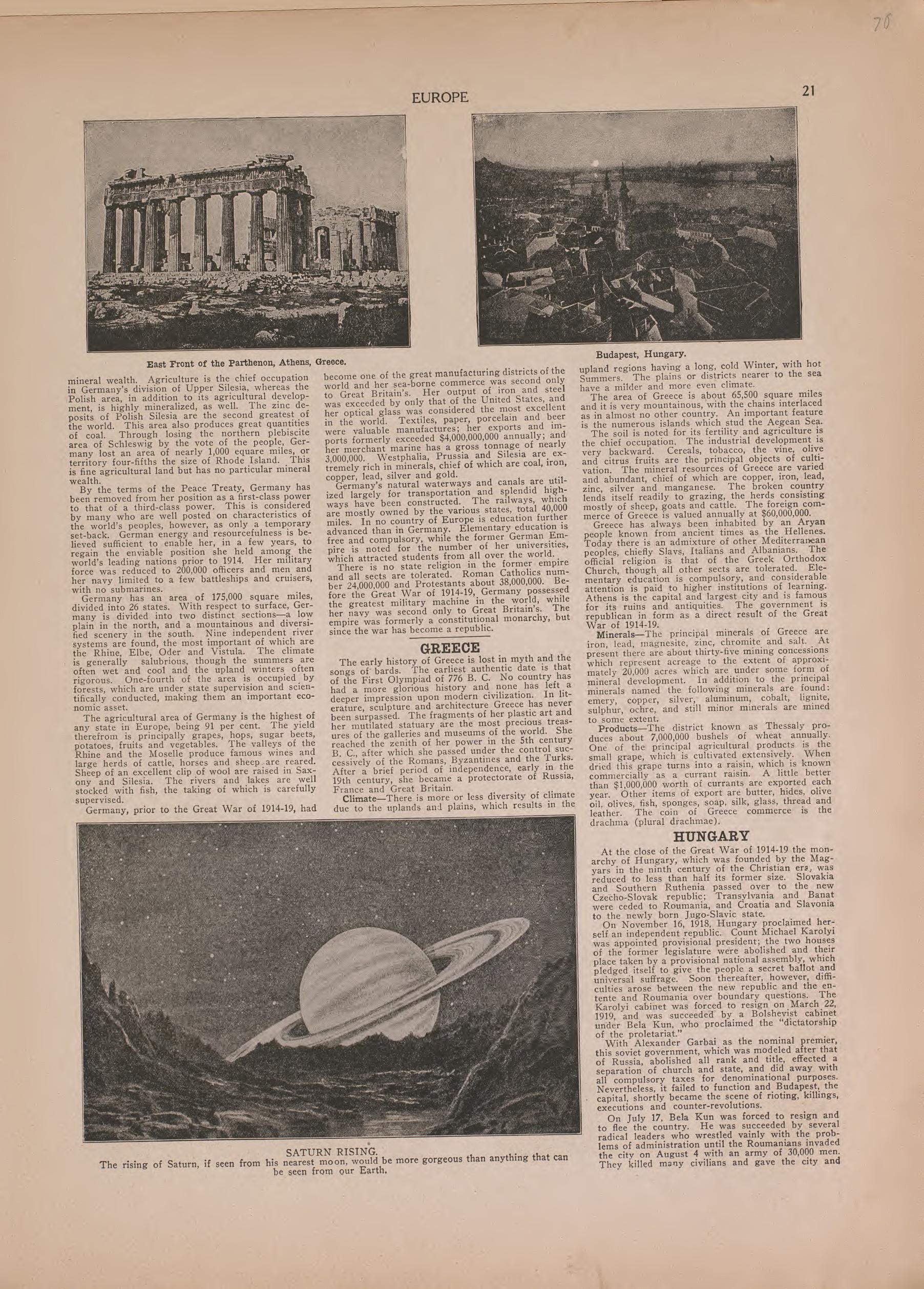 Text On Europe--continued from Atlas of Plymouth County, Iowa : Containing Maps of Townships of the County, Maps of State, United States and World : Farmers Directory 1921 by Relic Map Company
