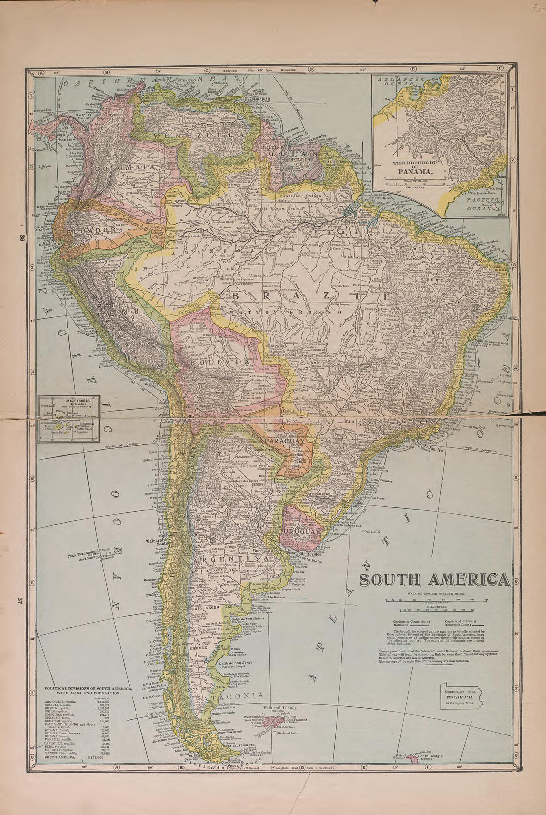 South America from Atlas of Plymouth County, Iowa : Containing Maps of Townships of the County, Maps of State, United States and World : Farmers Directory 1921 by Relic Map Company
