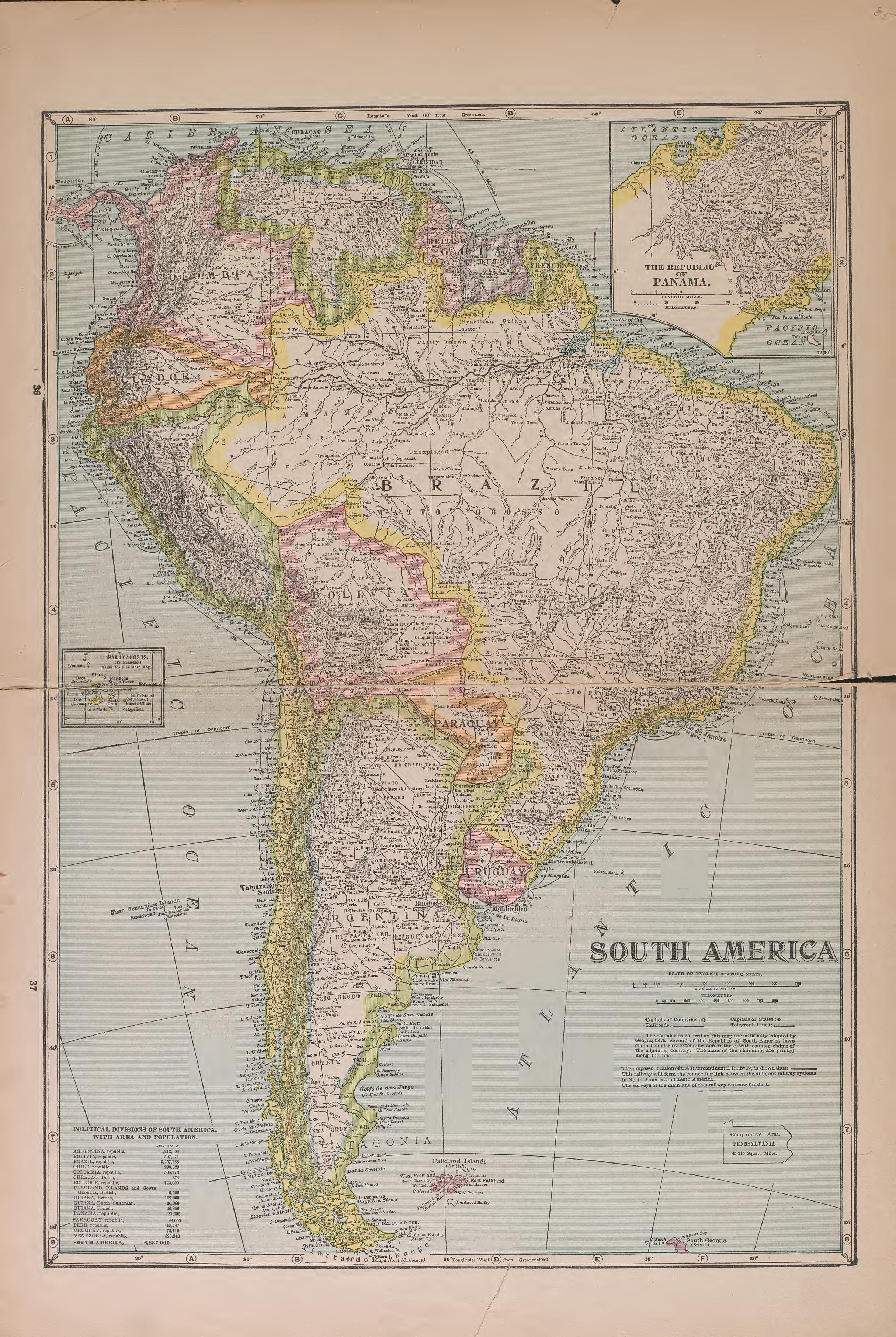South America from Atlas of Plymouth County, Iowa : Containing Maps of Townships of the County, Maps of State, United States and World : Farmers Directory 1921 by Relic Map Company