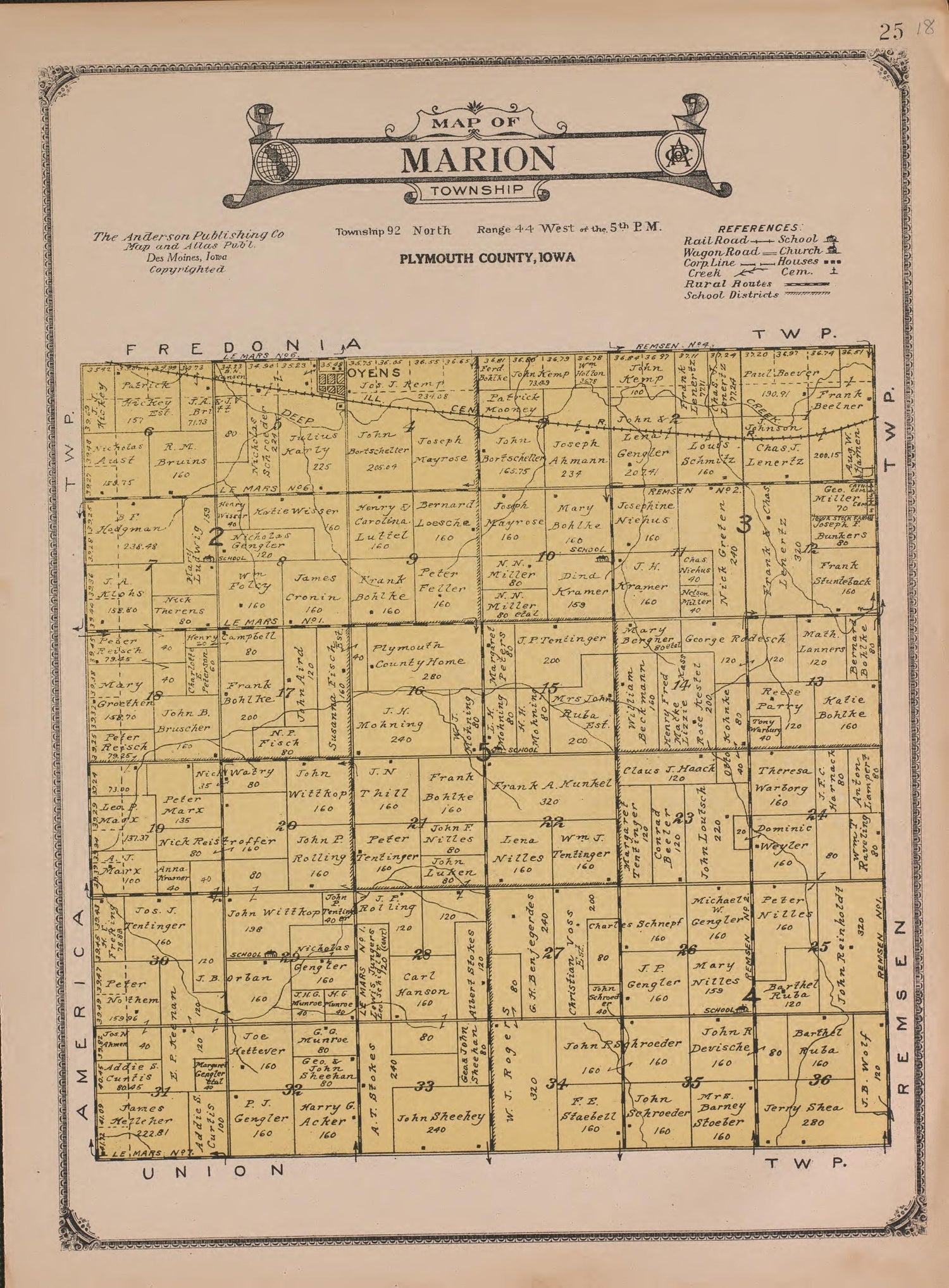 Marion Township from Atlas of Plymouth County, Iowa : Containing Maps of Townships of the County, Maps of State, United States and World : Farmers Directory 1921 by Relic Map Company