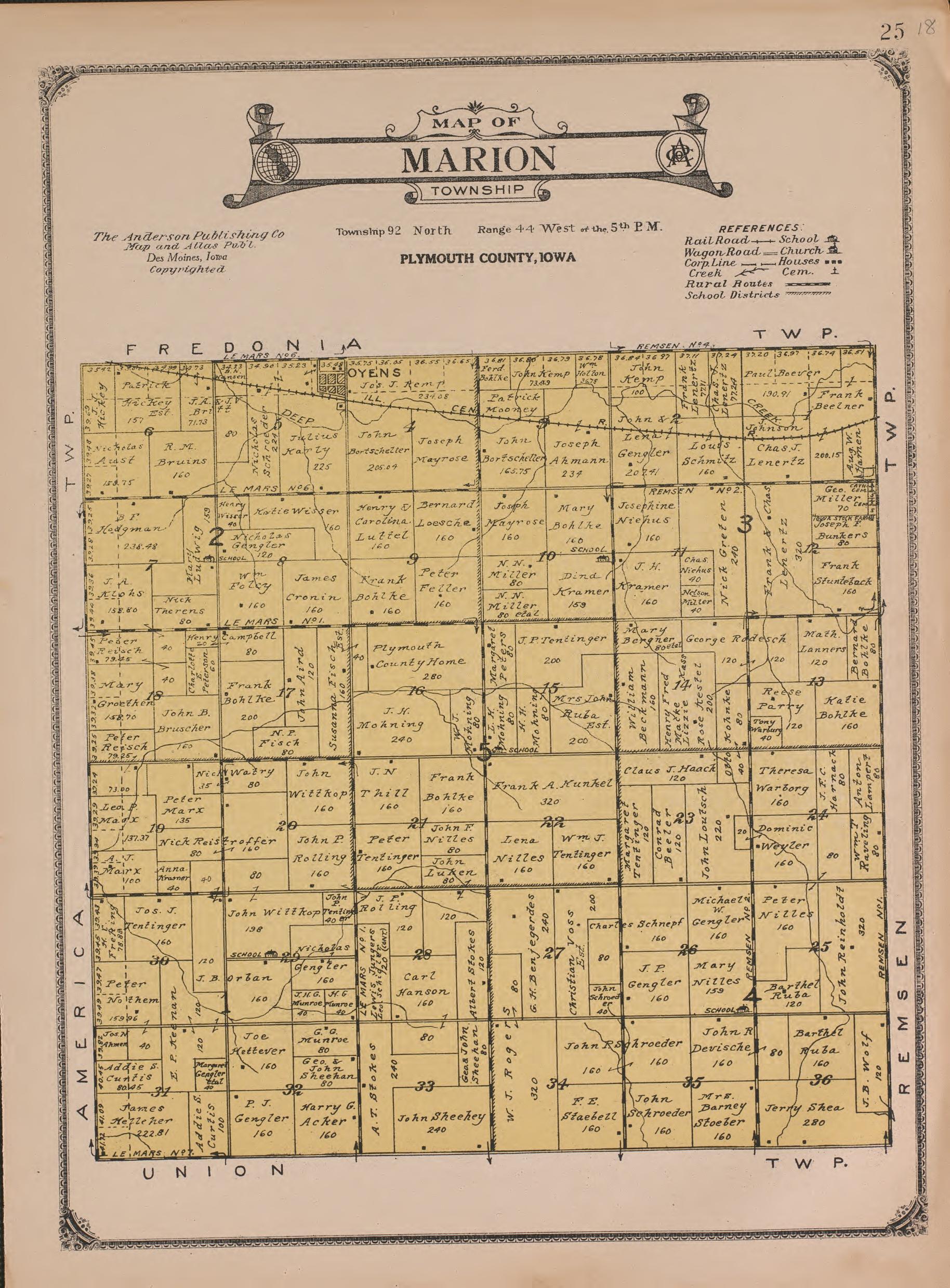 Marion Township from Atlas of Plymouth County, Iowa : Containing Maps of Townships of the County, Maps of State, United States and World : Farmers Directory 1921 by Relic Map Company