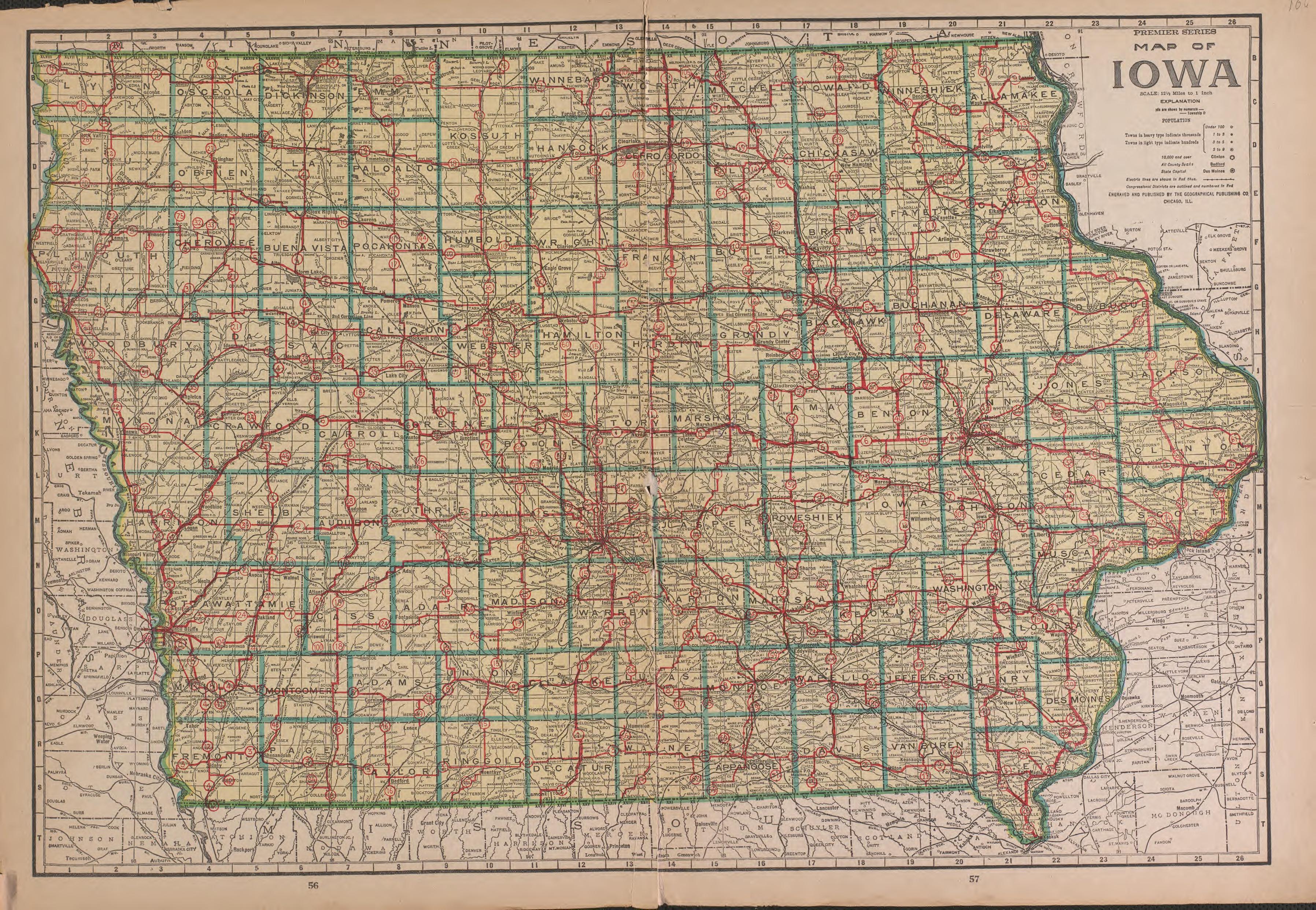 Iowa from Atlas of Plymouth County, Iowa : Containing Maps of Townships of the County, Maps of State, United States and World : Farmers Directory 1921 by Relic Map Company