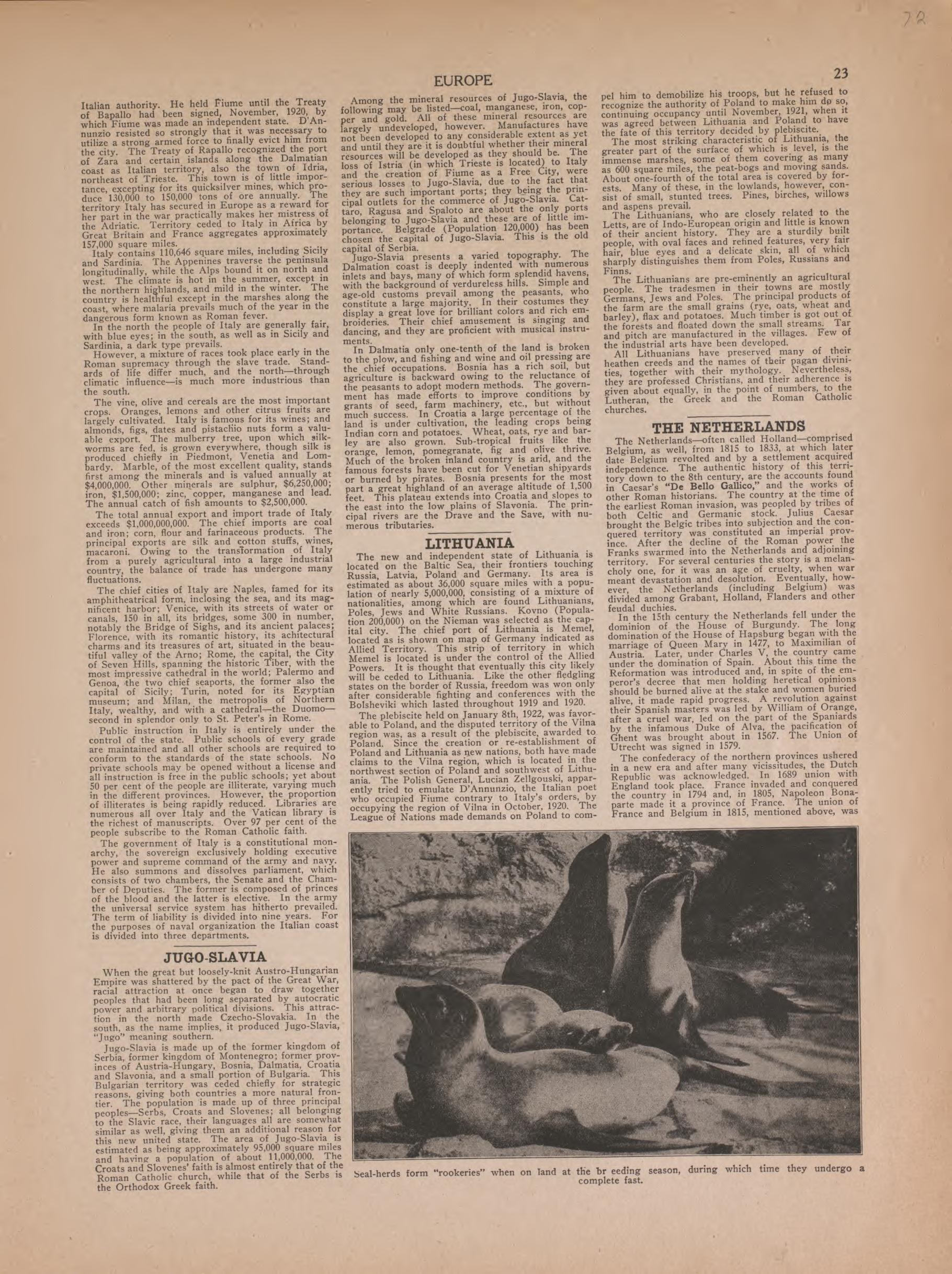 Text On Jugo-Slavia, Lithuania, and the Netherlands from Atlas of Plymouth County, Iowa : Containing Maps of Townships of the County, Maps of State, United States and World : Farmers Directory 1921 by Relic Map Company