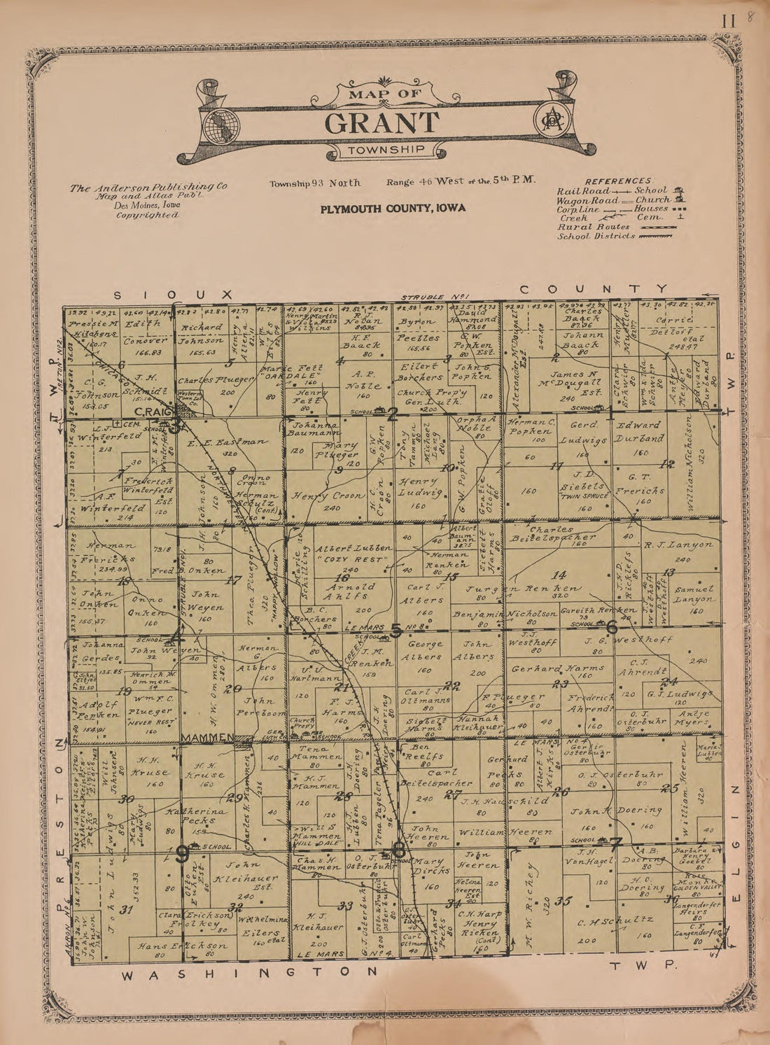 Grant from Atlas of Plymouth County, Iowa : Containing Maps of Townships of the County, Maps of State, United States and World : Farmers Directory 1921 by Relic Map Company