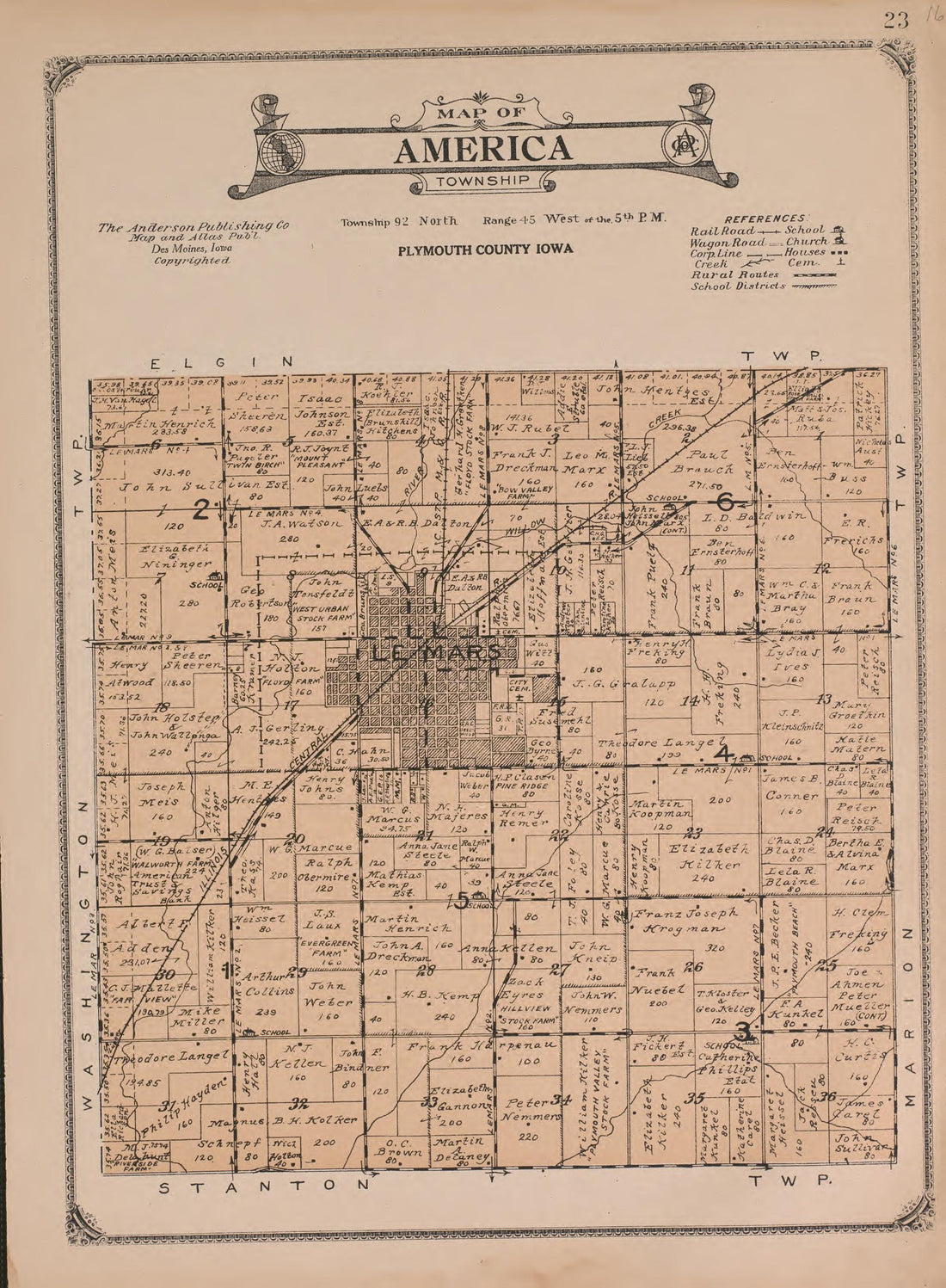 America Township from Atlas of Plymouth County, Iowa : Containing Maps of Townships of the County, Maps of State, United States and World : Farmers Directory 1921 by Relic Map Company