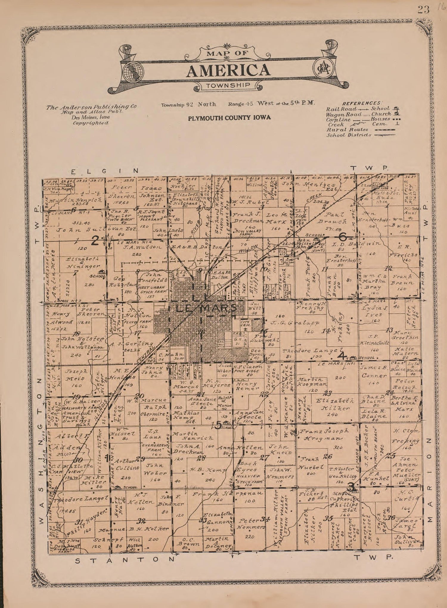 America Township from Atlas of Plymouth County, Iowa : Containing Maps of Townships of the County, Maps of State, United States and World : Farmers Directory 1921 by Relic Map Company