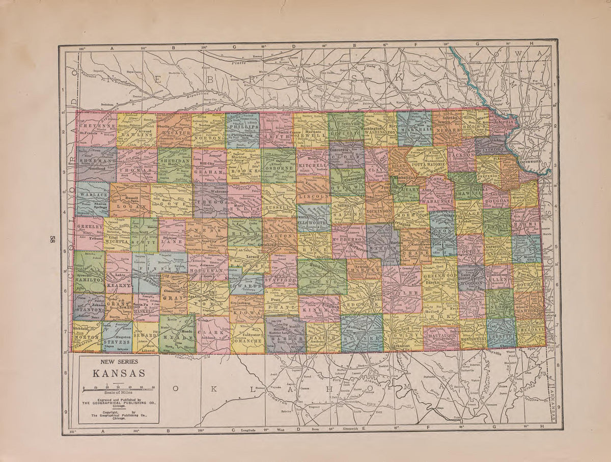 Kansas from Atlas of Plymouth County, Iowa : Containing Maps of Townships of the County, Maps of State, United States and World : Farmers Directory 1921 by Relic Map Company