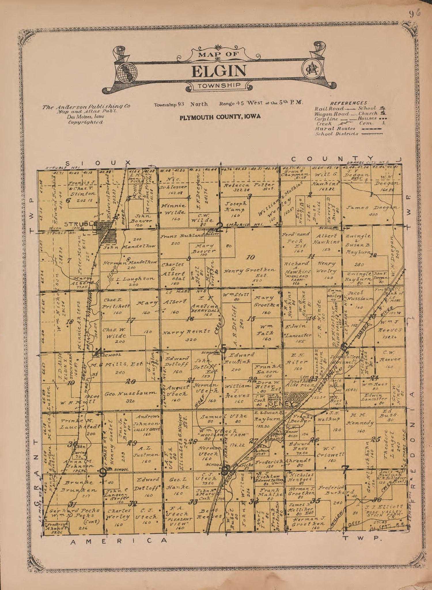 Elgin Township from Atlas of Plymouth County, Iowa : Containing Maps of Townships of the County, Maps of State, United States and World : Farmers Directory 1921 by Relic Map Company