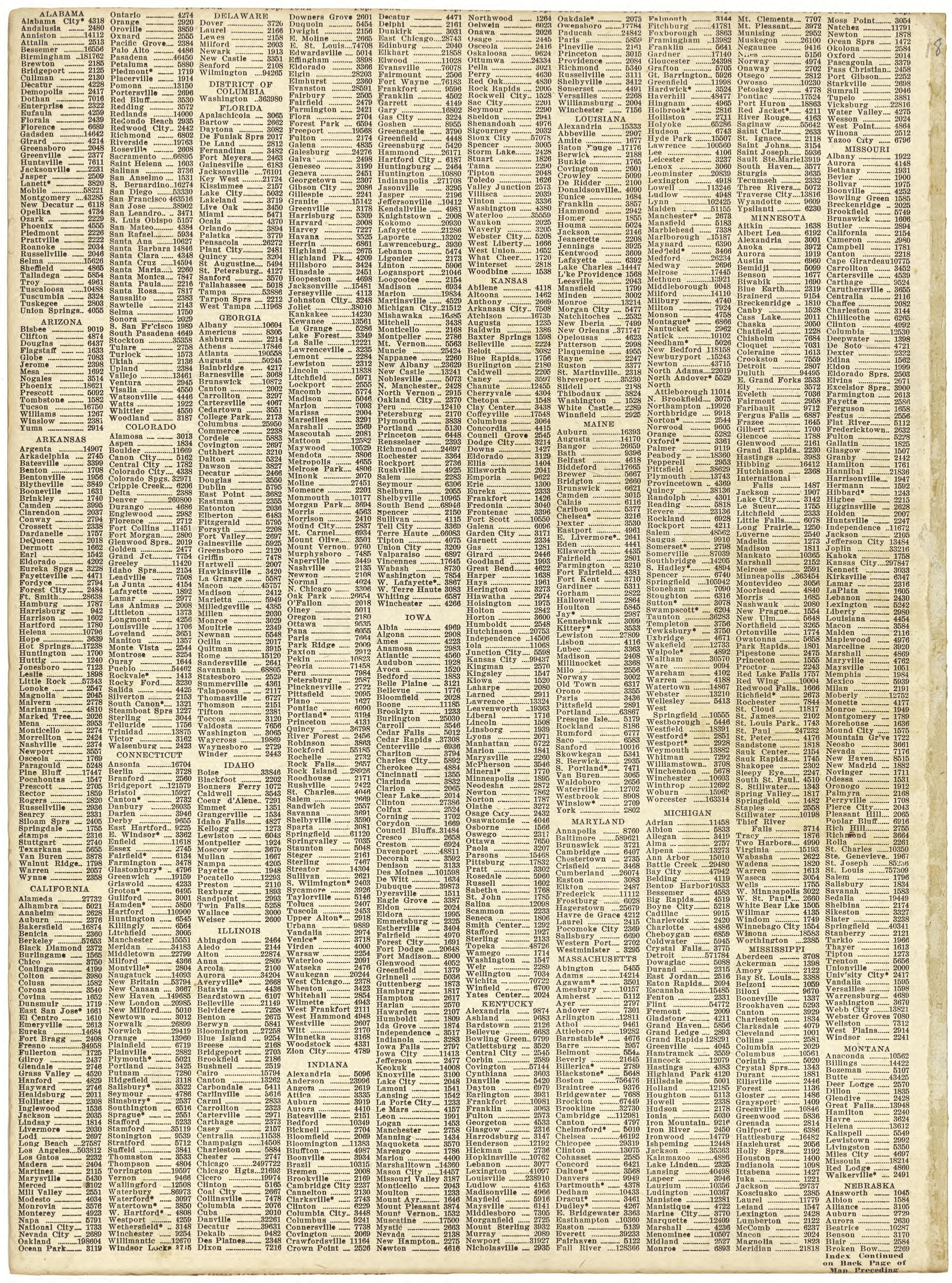 List of Town Populations from Atlas of Ida County, Iowa 1920 by Relic Map Company