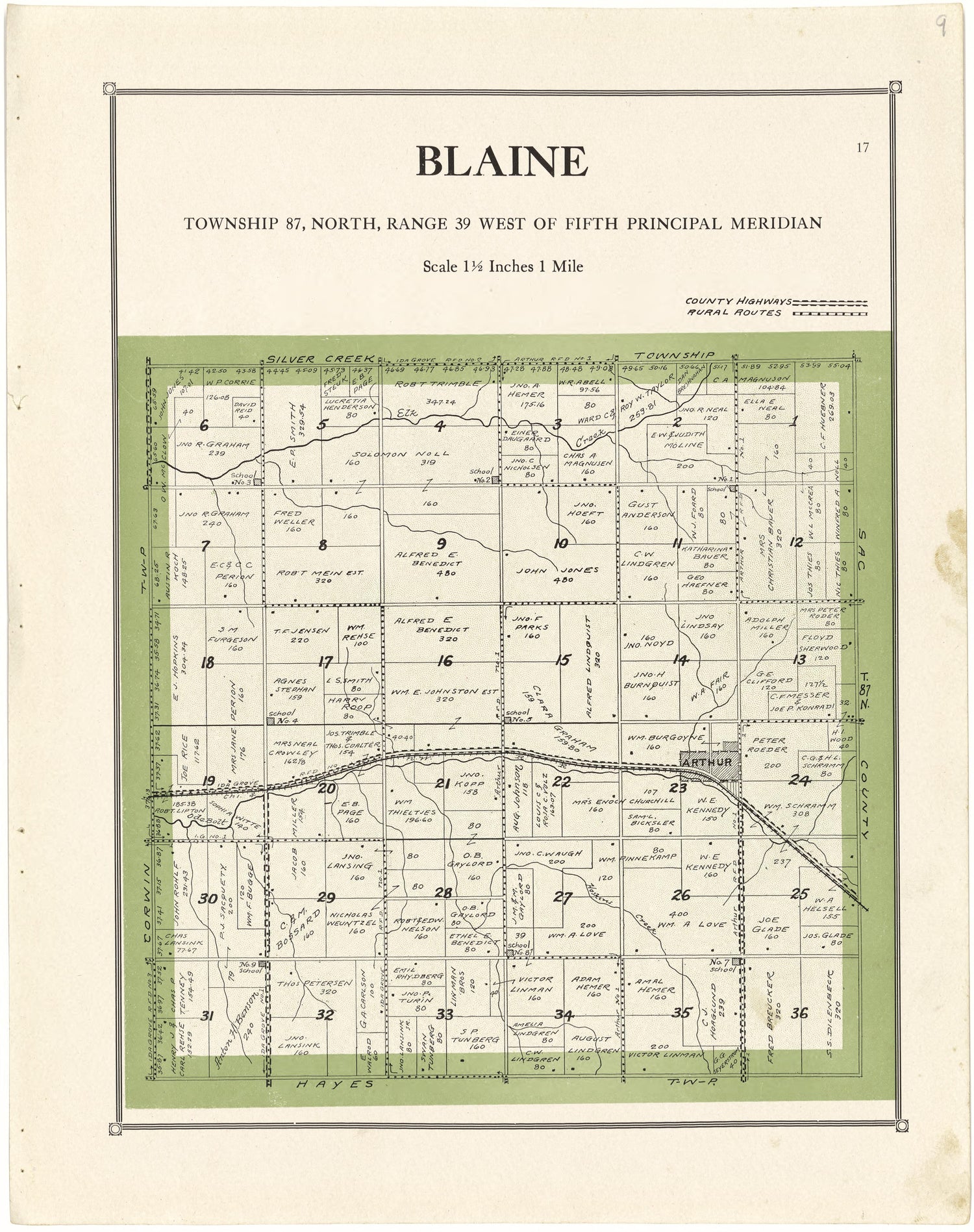 Blaine from Atlas of Ida County, Iowa 1920 by Relic Map Company