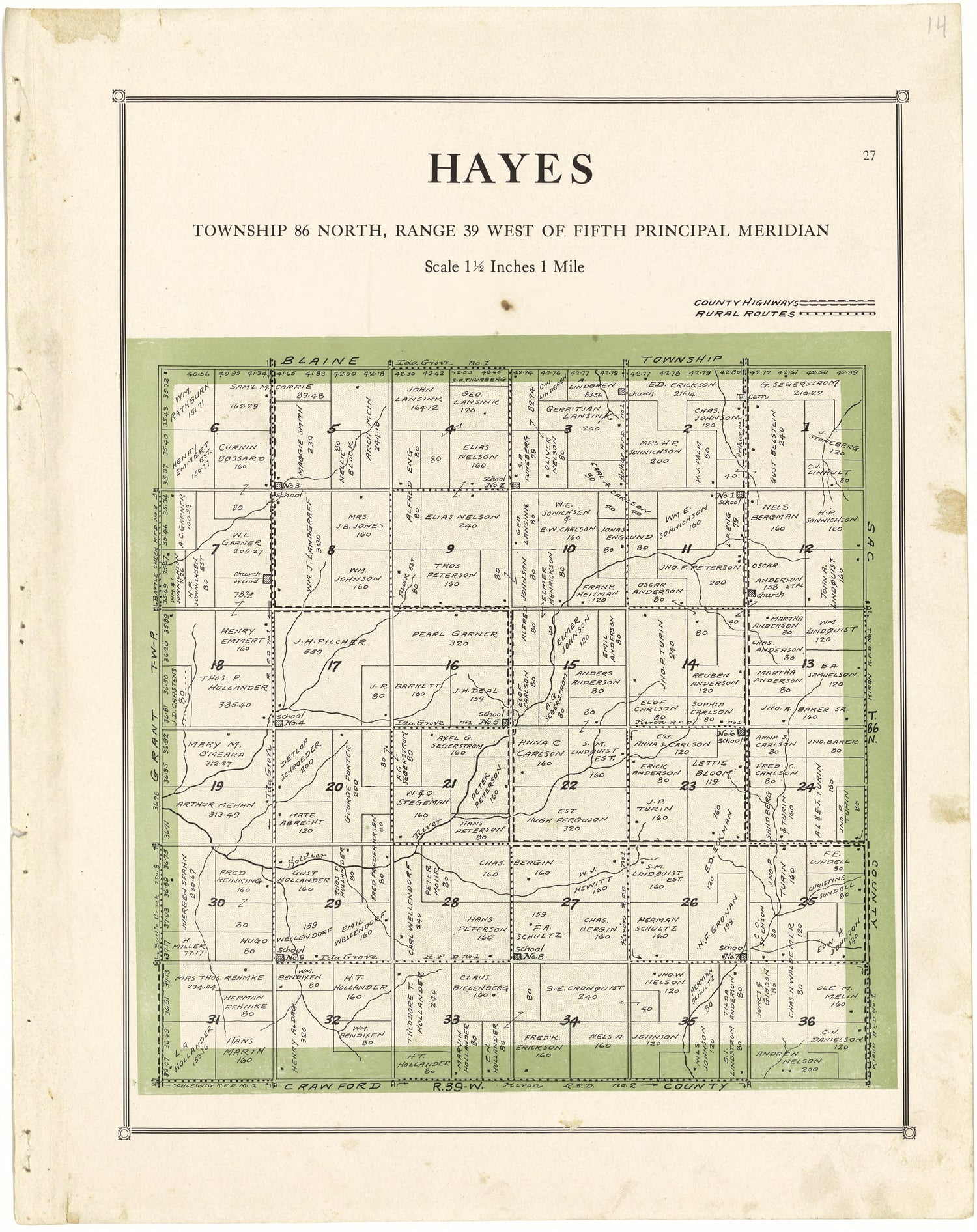 Hayes from Atlas of Ida County, Iowa 1920 by Relic Map Company