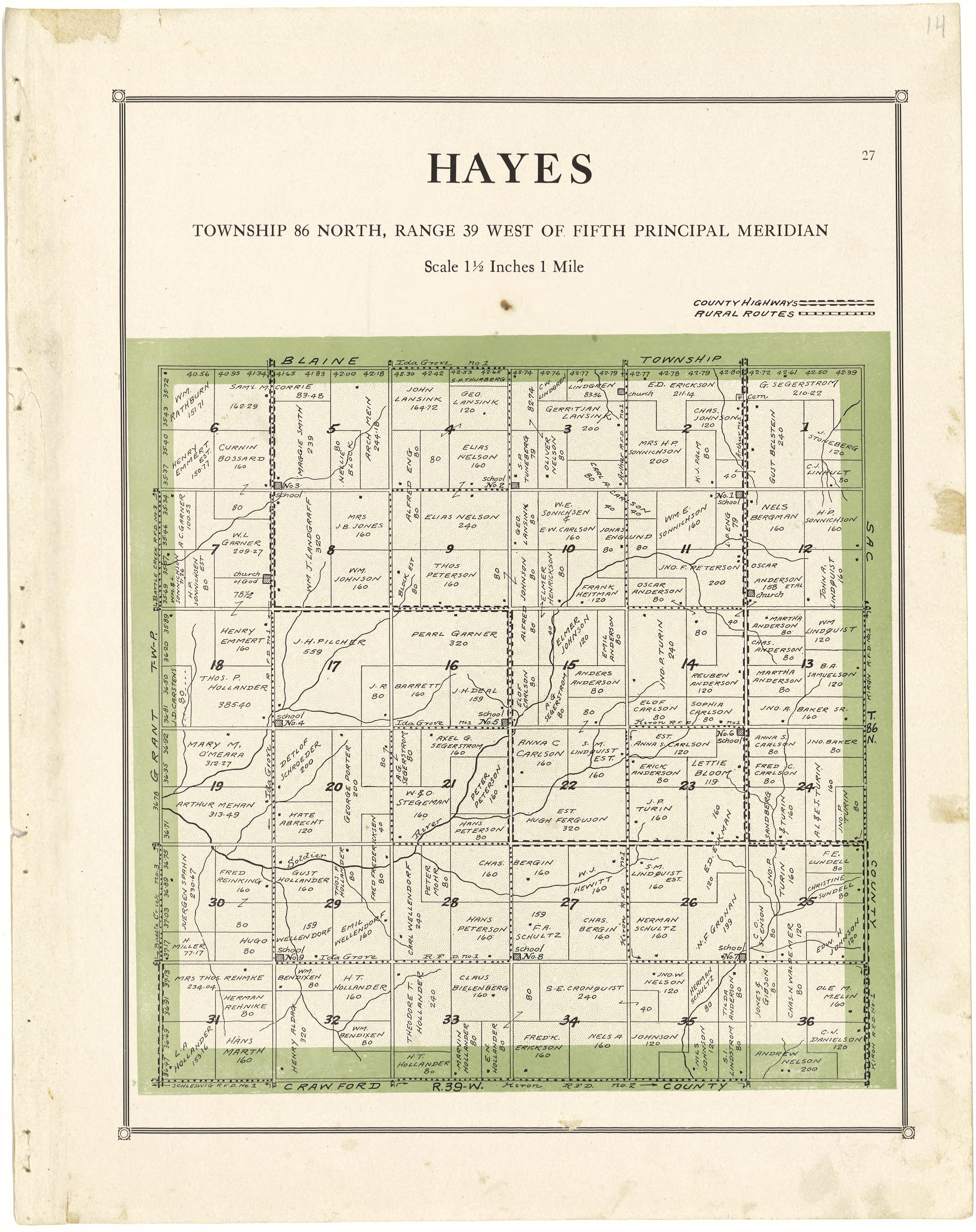 Hayes from Atlas of Ida County, Iowa 1920 by Relic Map Company
