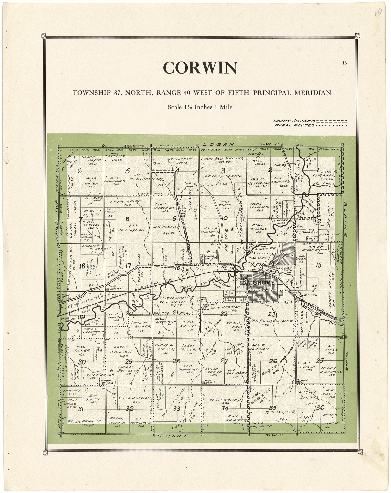 Corwin from Atlas of Ida County, Iowa 1920 by Relic Map Company