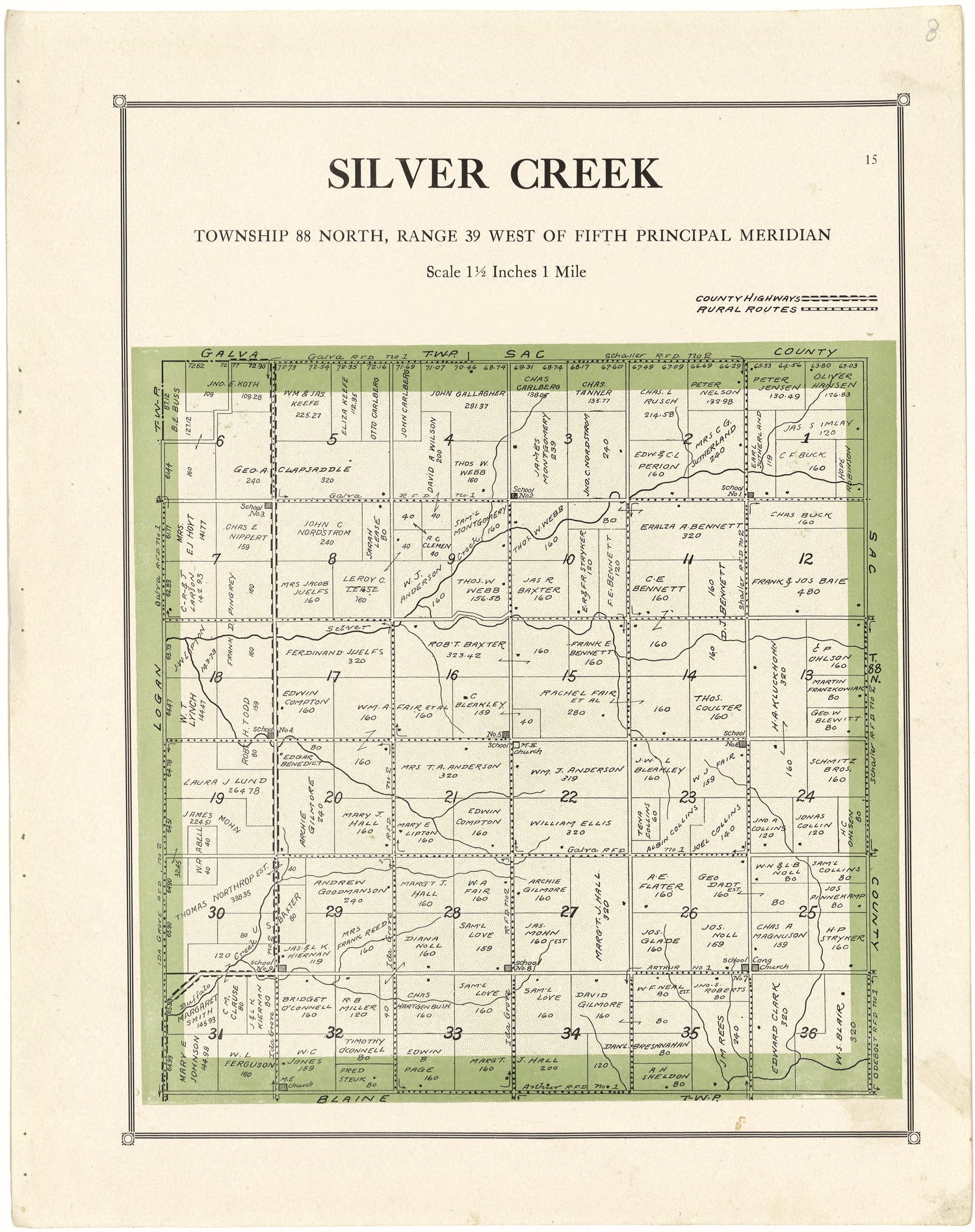 Silver Creek from Atlas of Ida County, Iowa 1920 by Relic Map Company