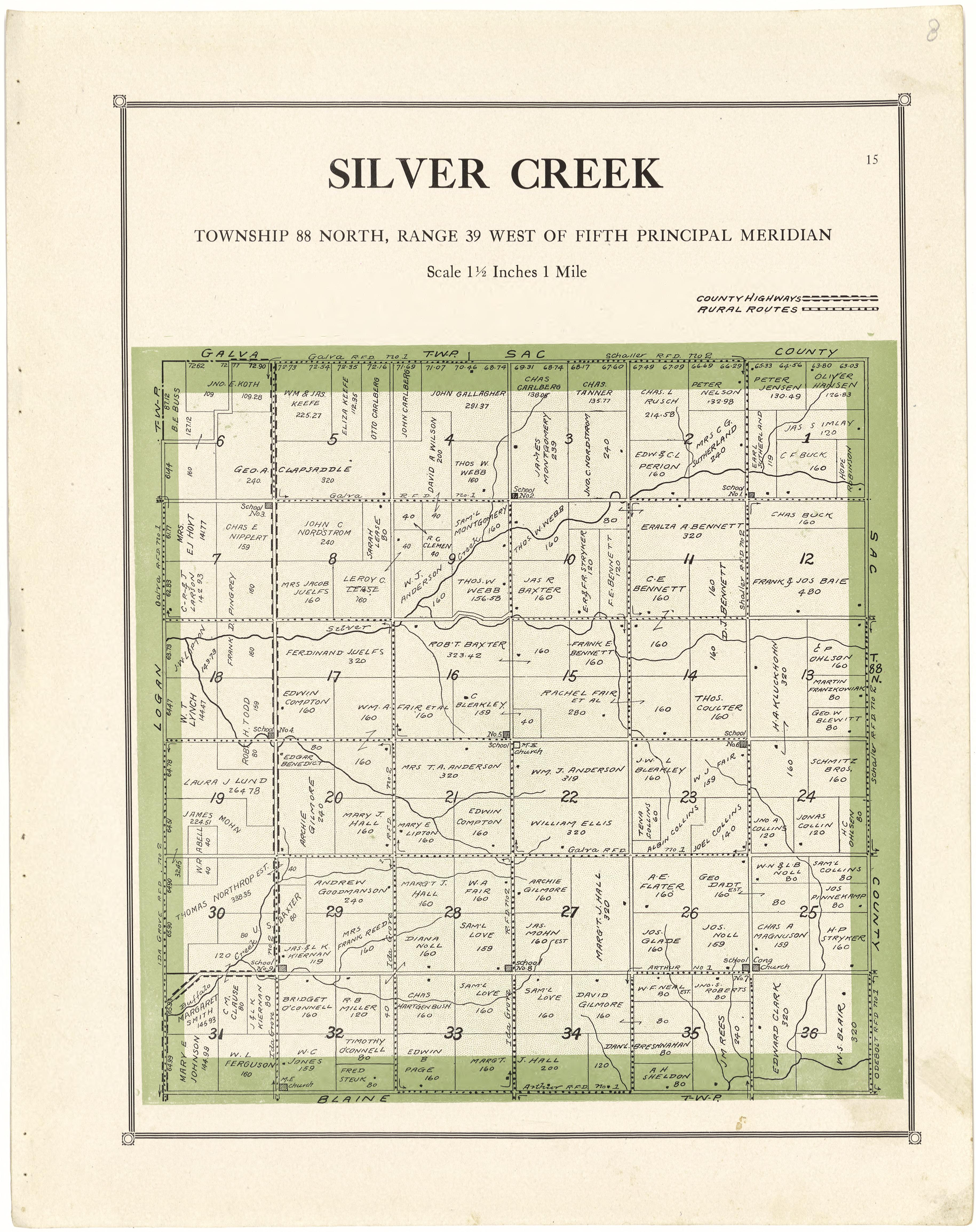 Silver Creek from Atlas of Ida County, Iowa 1920 by Relic Map Company