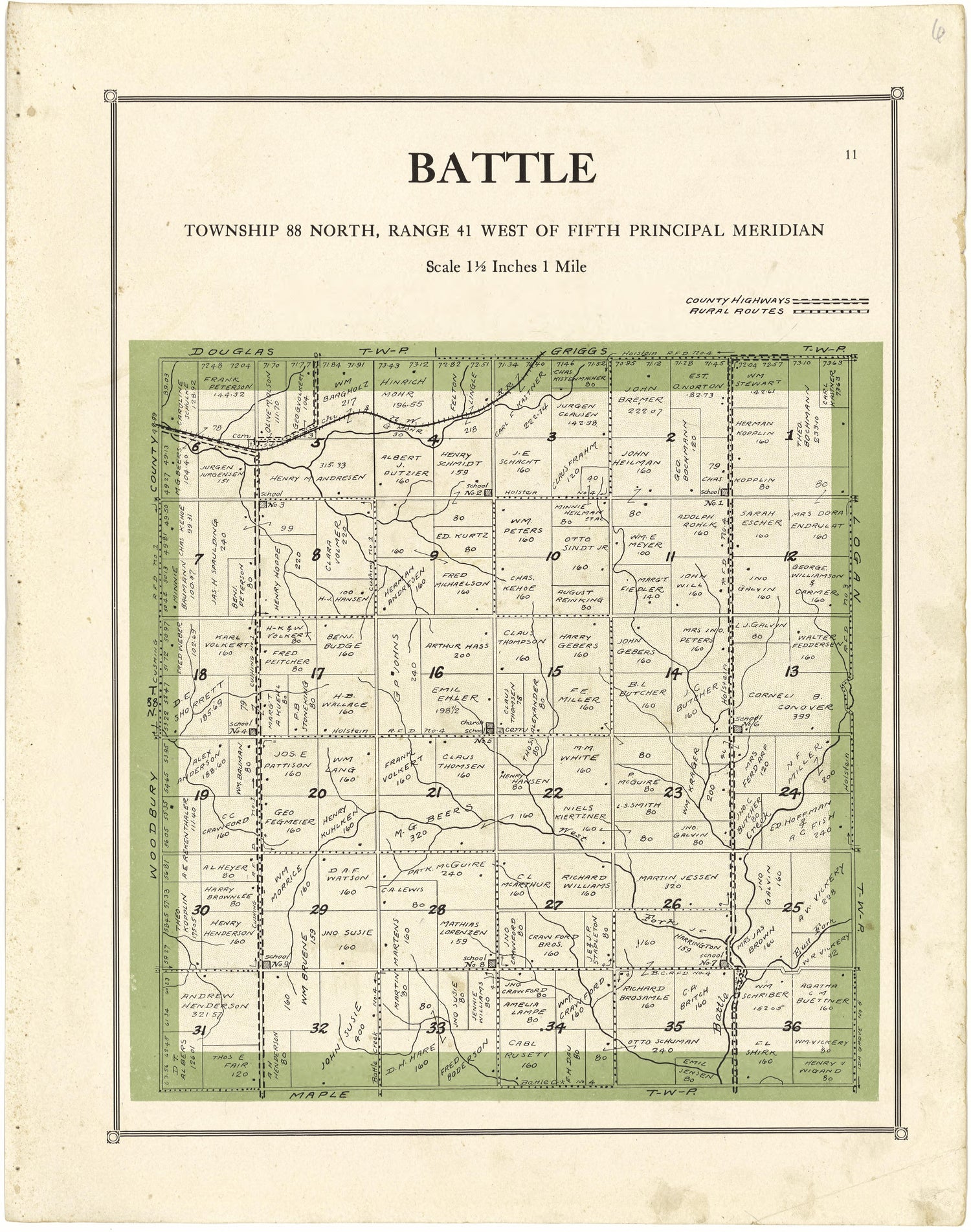 Battle from Atlas of Ida County, Iowa 1920 by Relic Map Company