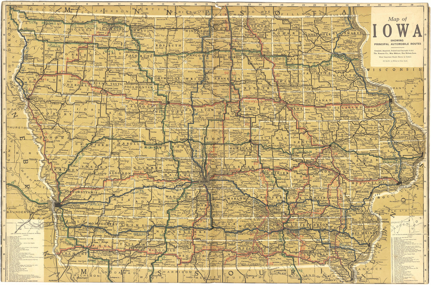Map of Iowa Showing Principal Automobile Routes from Atlas of Ida County, Iowa 1920 by Relic Map Company
